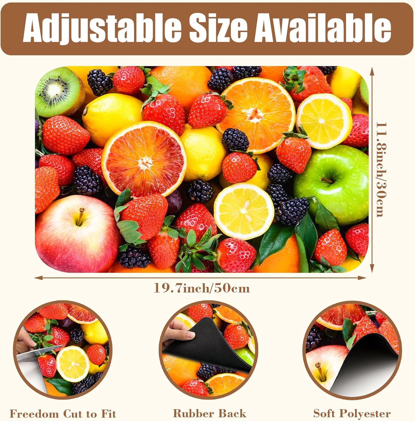 Fresh Fruits Dish Drying Mat for Kitchen Counter Coffee Bar Mat Hide Stain Absorbent Non-Slip Rubber Backed Drying Rack Pad Espresso Machine Coffee Bar Accessories 11.8 x 19.7 Inch