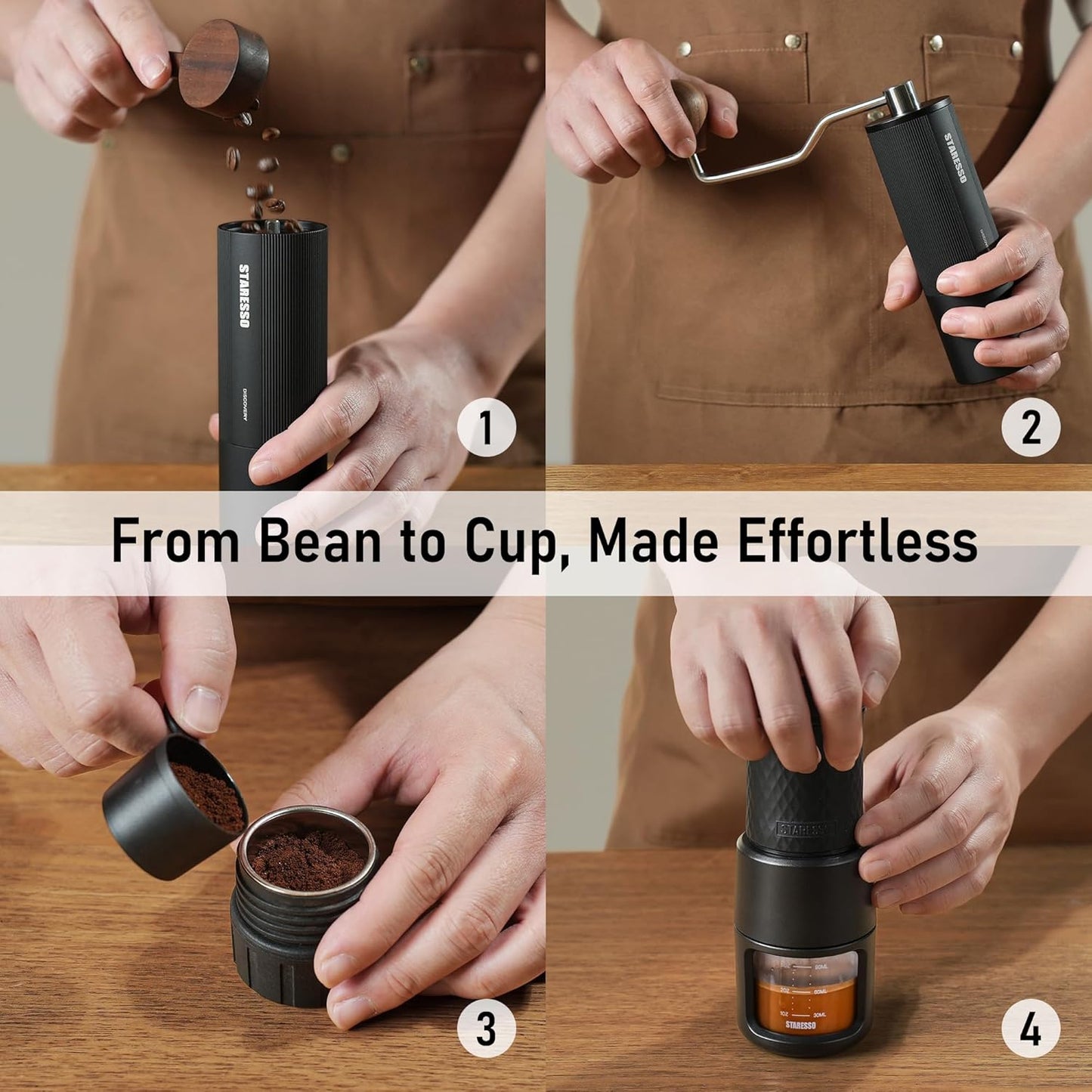 STARESSO Portable Espresso Maker & Coffee Bean Grinder Set with Carrying Bag, Manual Travel Coffee Maker + Burr Coffee Grinder, Waterproof Easy-Carry, Perfect for Travel Camping Hiking On-The-Go