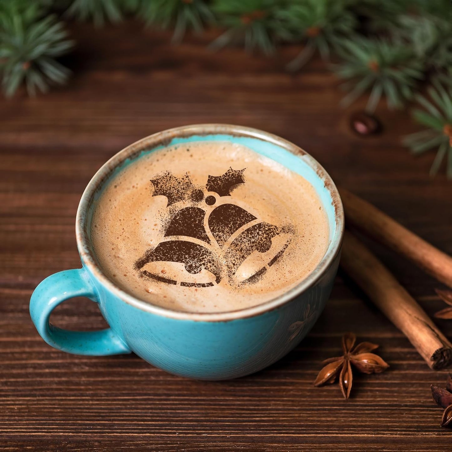 NAKLEO Coffee Stencils and Cookies Decoration 14Pcs 2.8”x2.8” and 4.3”x4.3”, Reusable Plastic Baking Templates, Christmas Winter Holidays, Barista DIY Art Craft, Capuccino Latte Cake Biscuit