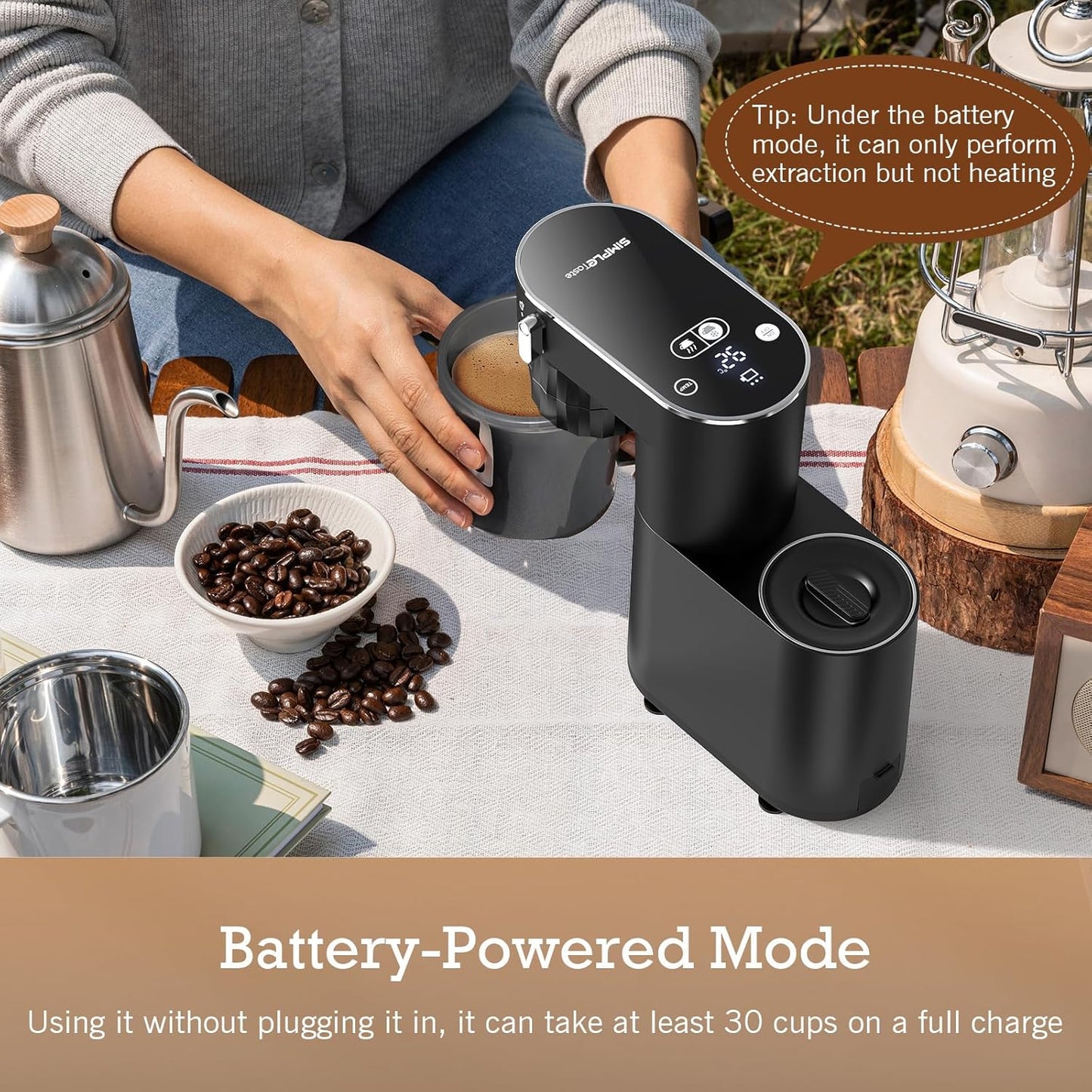 SIMPLETASTE Espresso Machine 20 Bar, Portable Multifunction Coffee Maker with Hot and Cold Brew, Dual Power Options, 6.1oz Water Tank, Single Serve Brewer for Travel, Camping, Office, Home