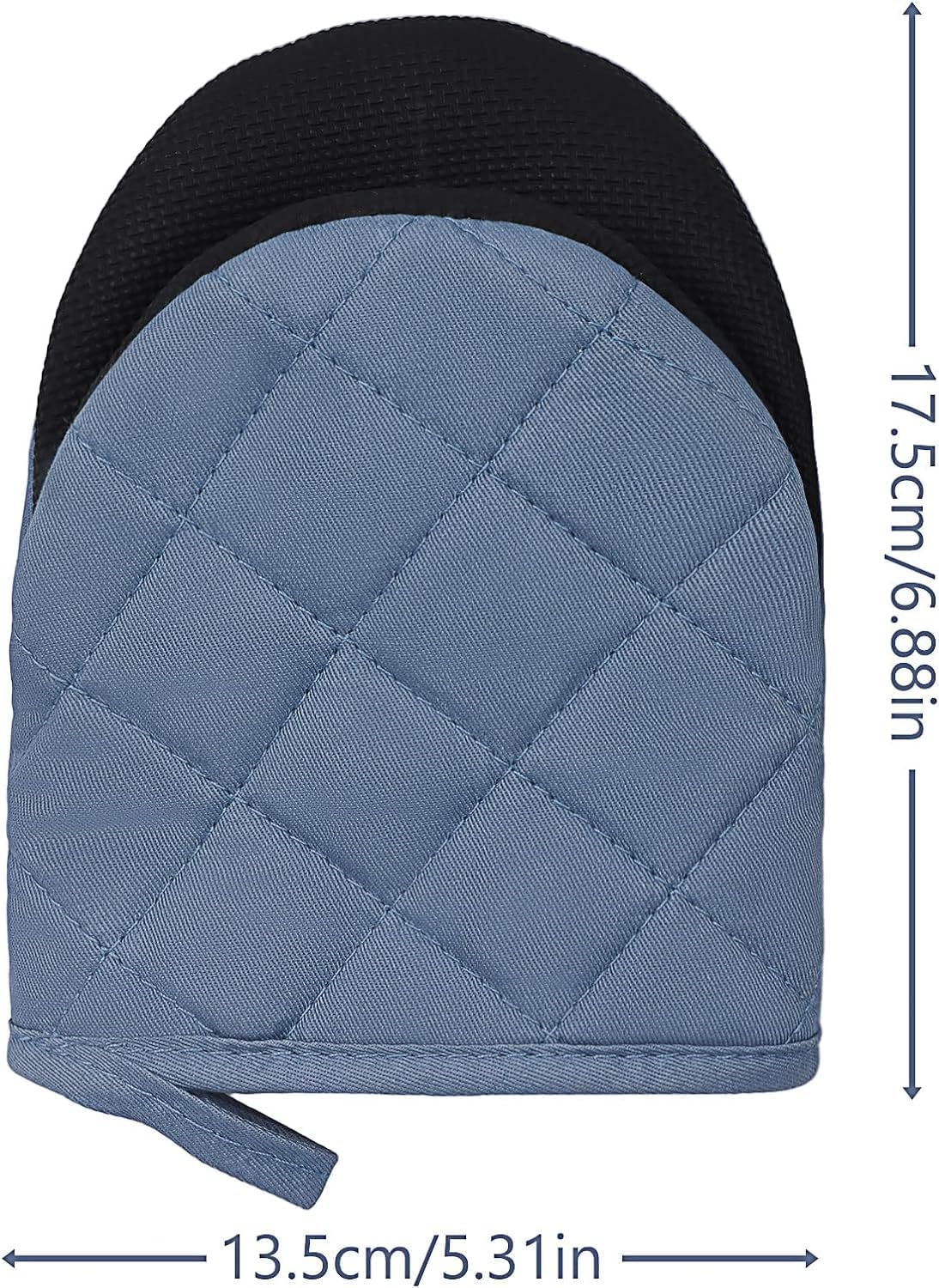 Short Oven Mitts, Heat Resistant Silicone Kitchen Mini Oven Mitts for 500 Degrees, Non-Slip Grip Surfaces and Hanging Loop Gloves, Baking Grilling Barbecue Microwave Machine Washable, 1 Piece