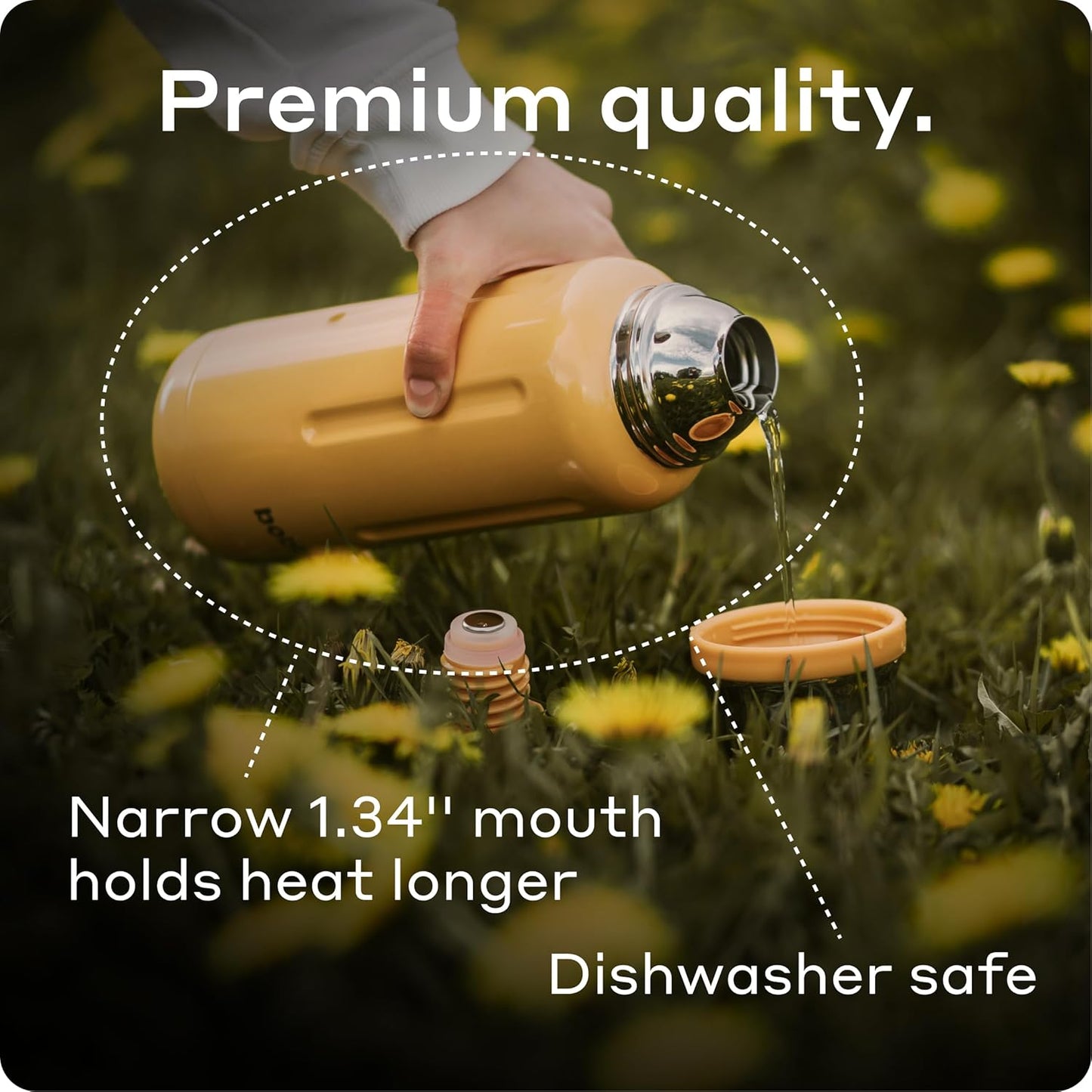 BOBBER 34 oz Stainless Steel Travel Thermos for Hot and Cold Drinks – Dishwasher Safe Metal Water Bottle with Cup Lid – Keeps Hot for 48 Hours – BPA-Free, Vacuum Insulated (Deep Teal)