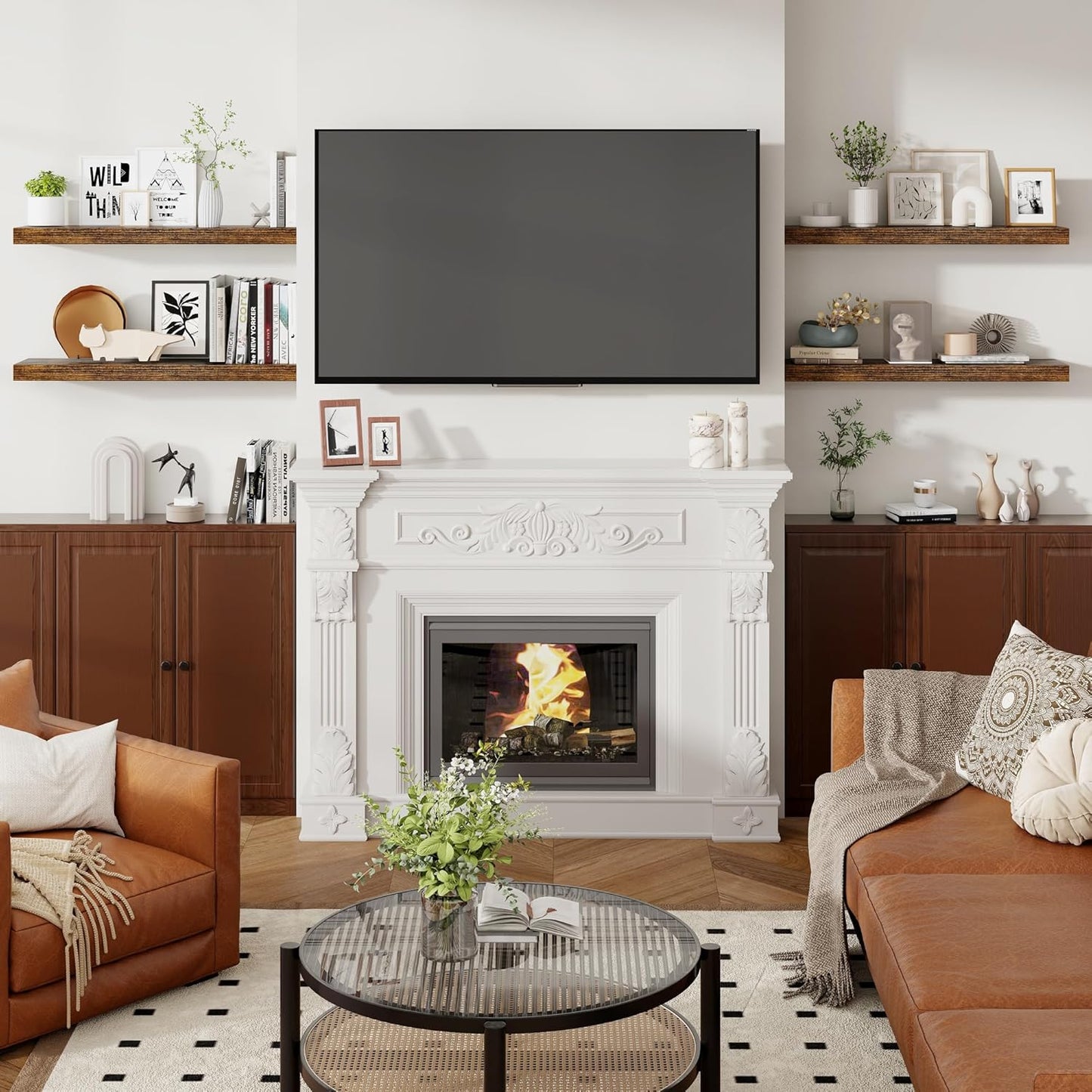 Heimlove 36 Inch Floating Shelves for Wall 8 Inch Deep Rustic Brown Shelves Set of 2,Wall Mounted Rustic Wood Long Floating Shelf with Invisible Brackets for Bedroom Kitchen Living Room