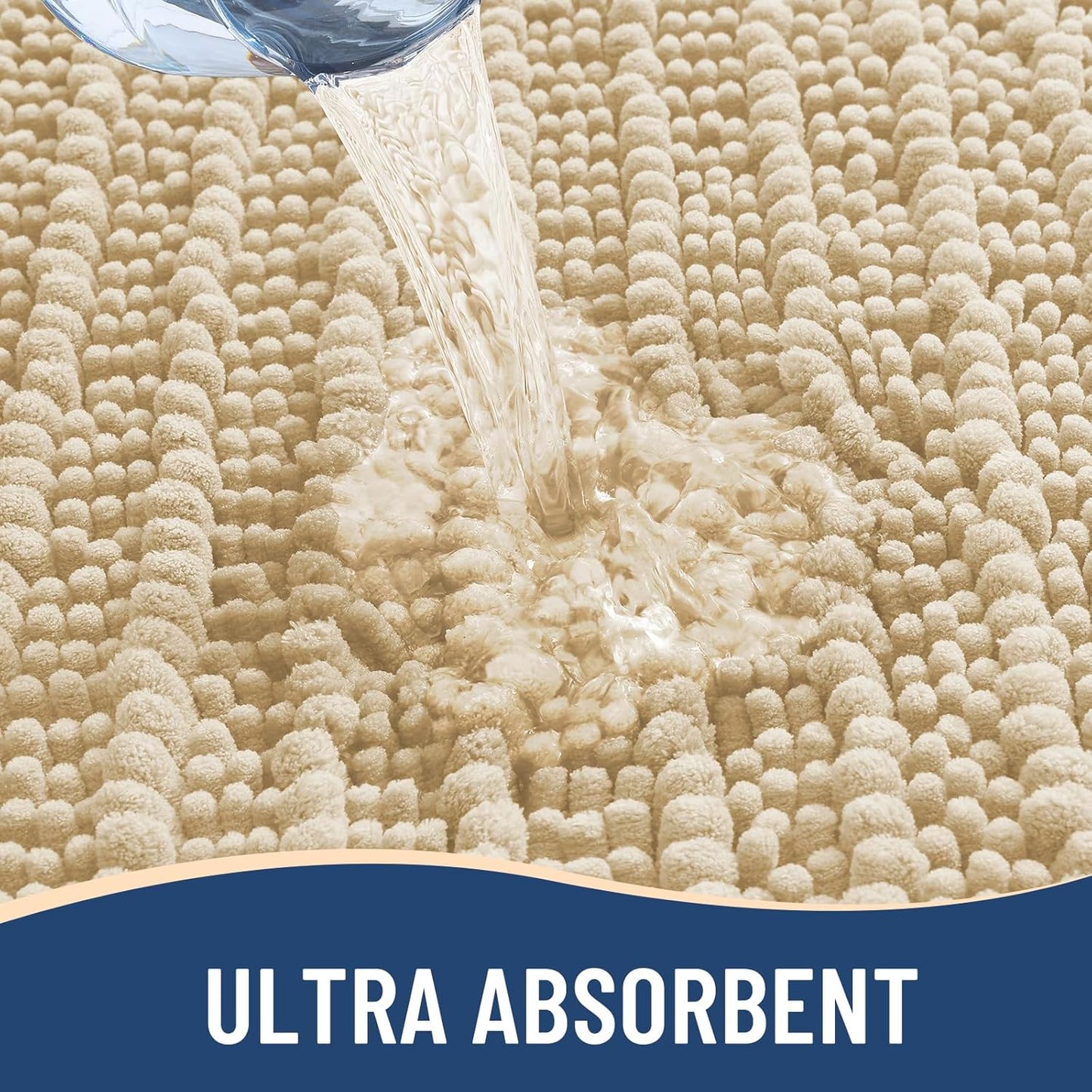 Arotive Luxury Chenille Bathroom Rug Mat, Extra Soft Thick Absorbent Shaggy Bath Rugs, Non-Slip Machine Wash Dry, Plush Bath Mats for Bathroom, Shower and Tub, 34x21, Cream Beige