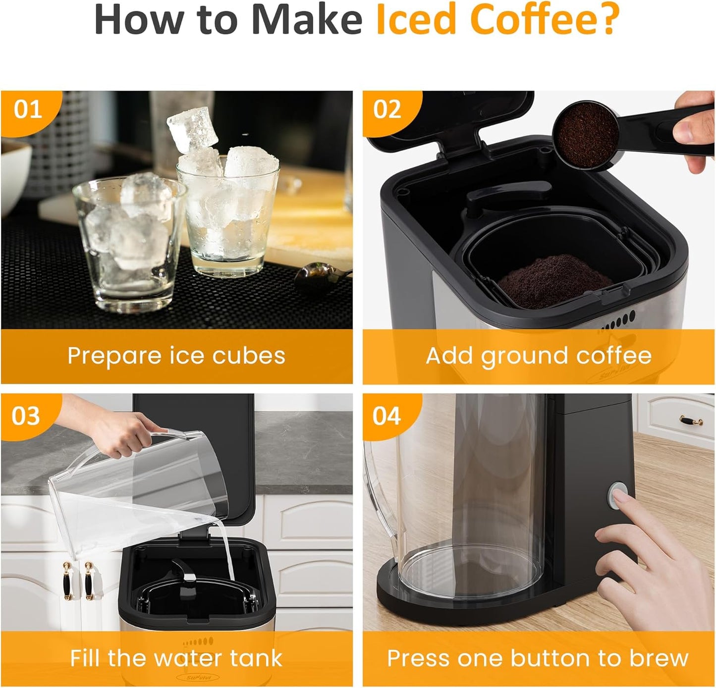 SUNVIVI Iced Tea Maker with 3-Quart Pitcher, Iced Coffee Brewing Maker for Ground Coffee, Tea Bags, Loose Leaf Tea, 7 Cups Coffee Machines for Home, Strength Control for Flavor, Black