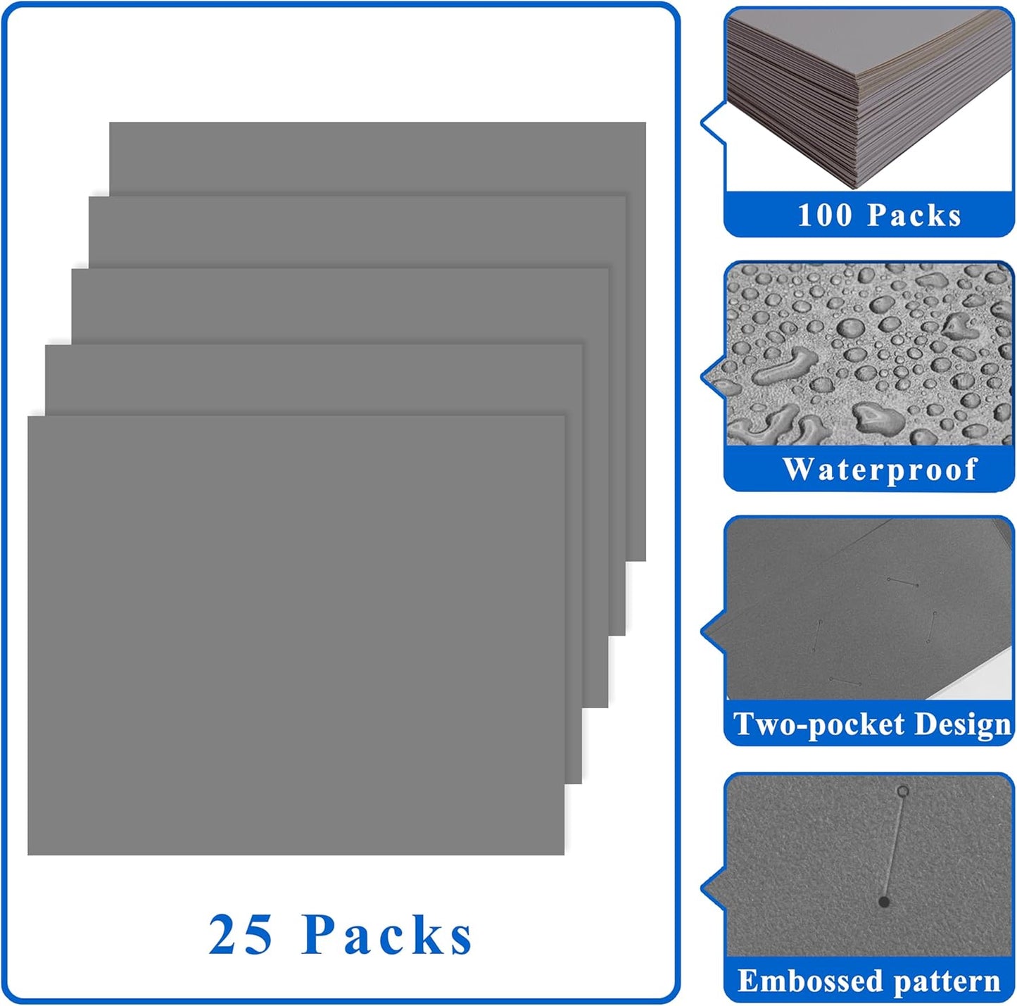 Zzrywuty File Folders with Pockets Letter Size, 50-Pack Paper Folders with Card Slot, Two Pocket Folders for School Students, Businessmen, Home and Office Workers (Grey)