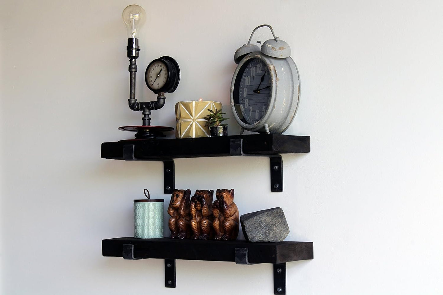 Urban Legacy Accent Shelves | Reclaimed Barn Plank | Set of 2 with Full Brackets (Coffee Bean 18"x 7"x 2")