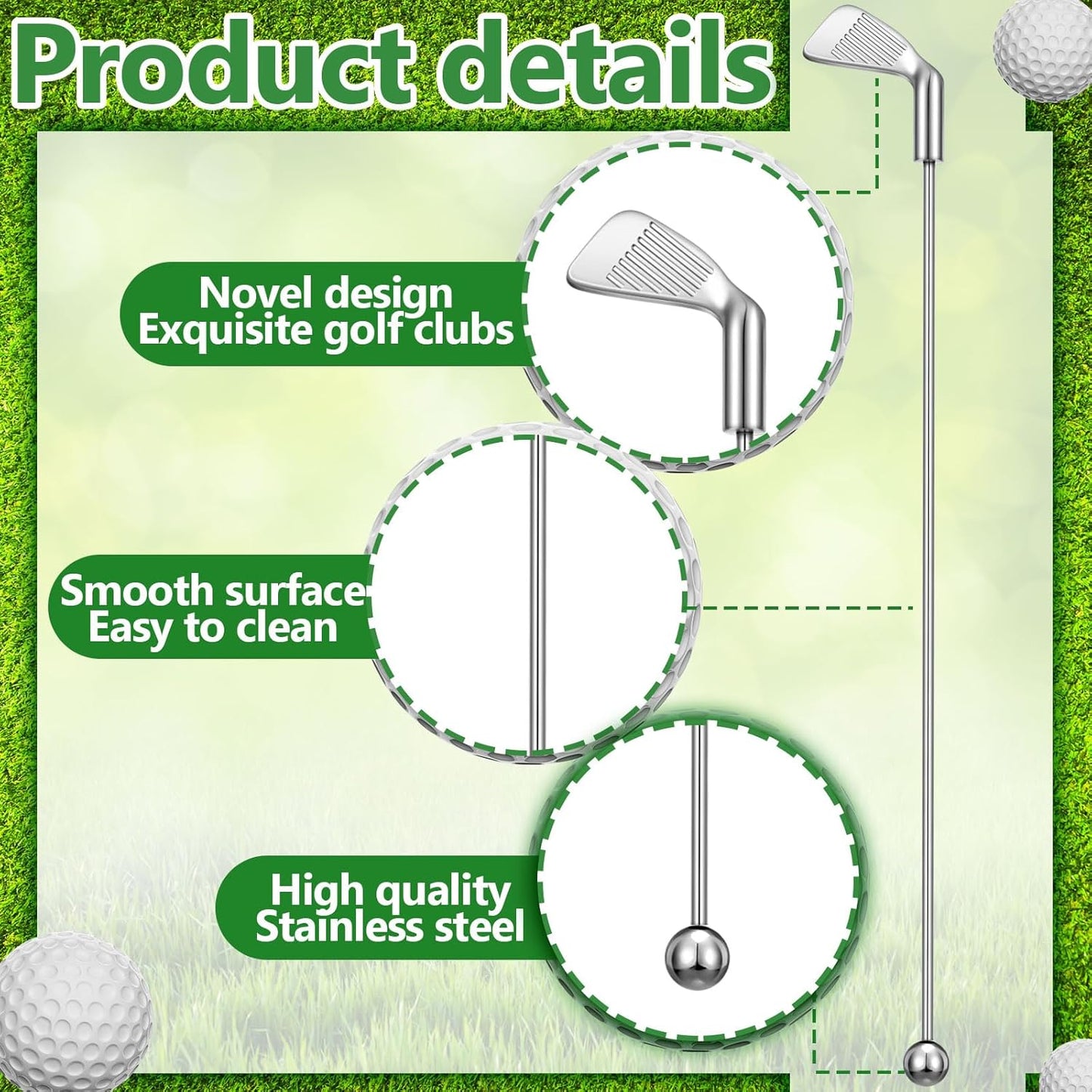 Hushee 10 Pcs Metal Golf Cocktail Stirrers Swizzle Stir Sticks 7.87 Inch Reusable Drink Stirrer Sticks Party Decorations Golf Party Clubhouse and Outing Decorations