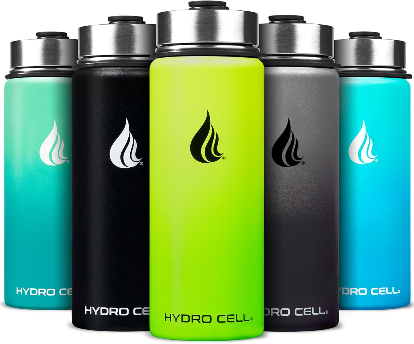 HYDRO CELL Stainless Steel Insulated Water Bottle with Straw - For Cold & Hot Drinks - Metal Vacuum Flask with Screw Cap and Modern Leakproof Sport Thermos for Adults (Neon 18oz)