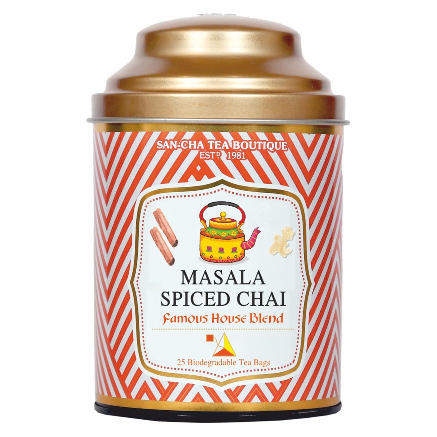 Sancha Tea Boutique, Masala Chai, Spiced Tea, 25 Pyramid Bags, India’s Famous Chai, Blend of Cinnamon, Ginger & Cardamom