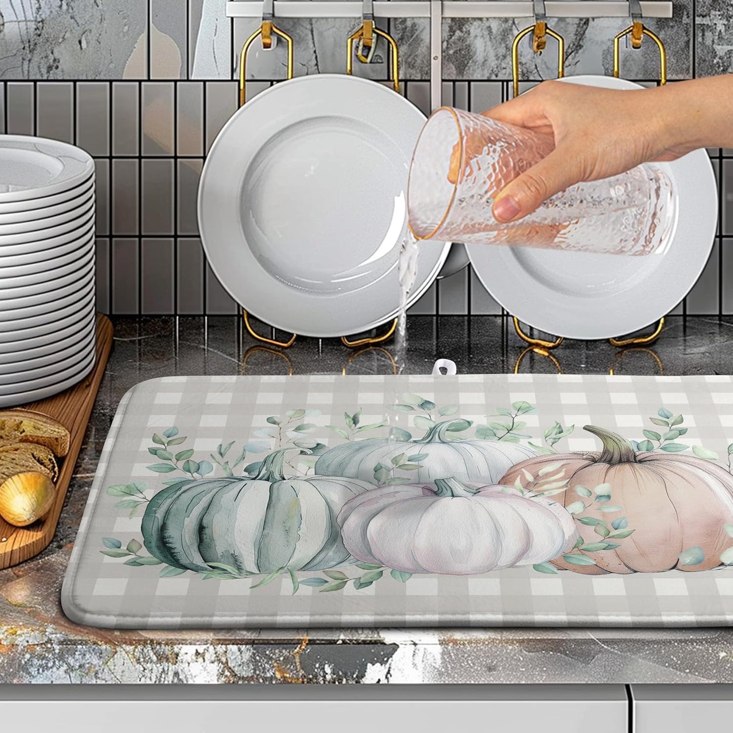 Thanksgiving Fall Dish Drying Mat Pumpkin Dish Drying Pad Autumn Large Dish Drying Matt Absorbent Dish Drainer Mat for Kitchen Counter Decor XL Coffee Maker Mat18x24 In