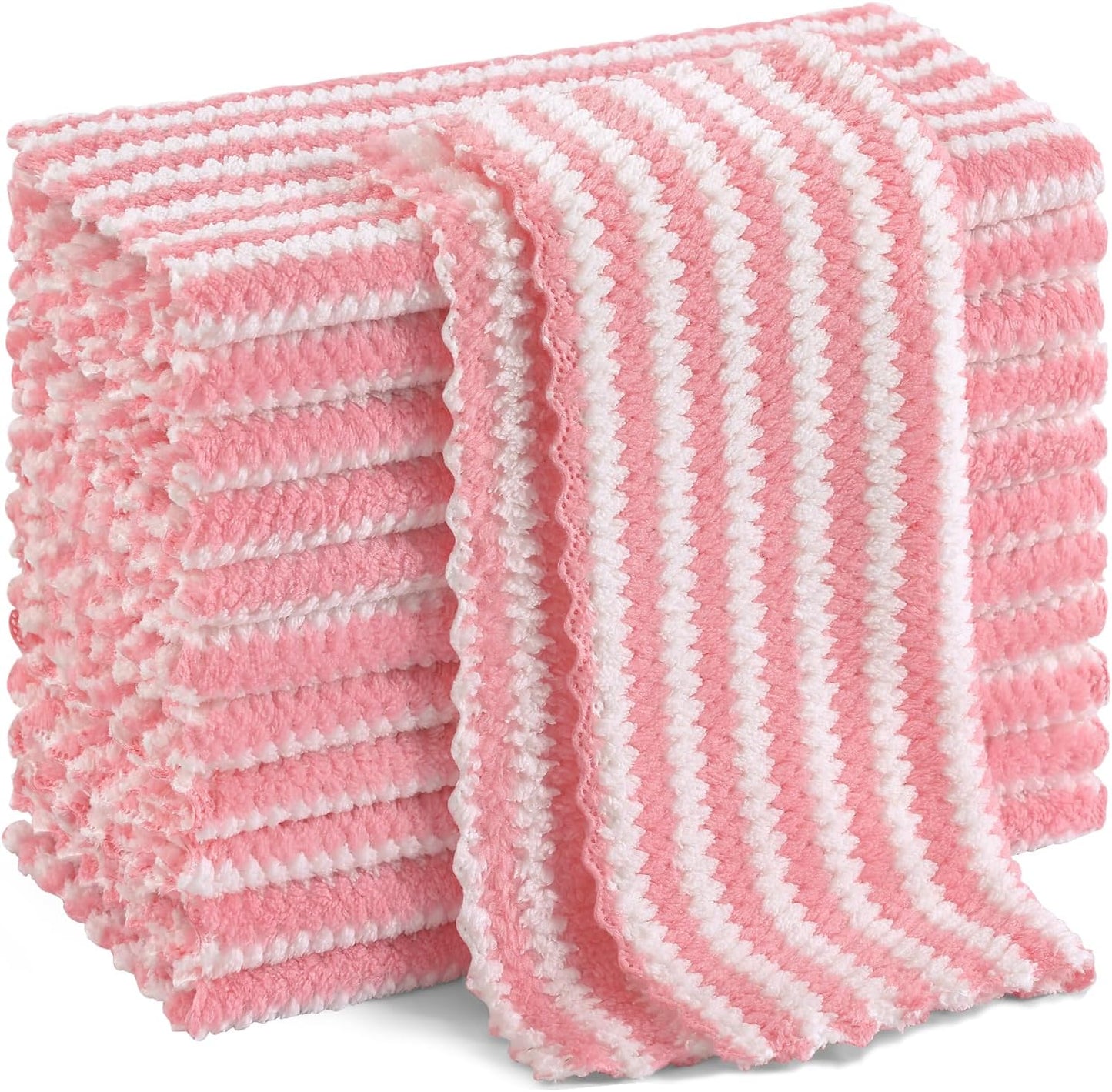 Homaxy 12 Pack Kitchen Dish Cloths, Ultra Soft and Absorbent Dish Towels, Reusable Fast Drying Microfiber Cleaning Cloth, Coral Velvet Wave Design No-lint, 10 x 10 inches, Pink