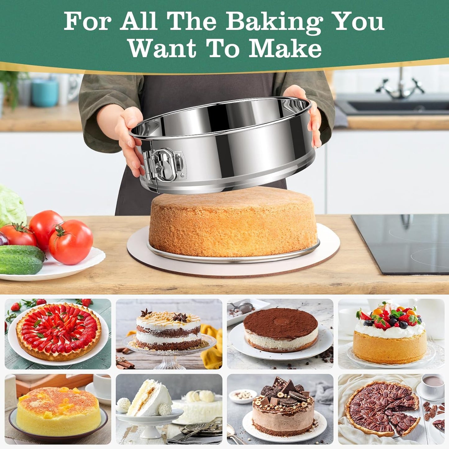 4" 7" 9" 10" Springform Pans Set of 4, Stainless Steel Cheesecake Pan with Removable Bottom, Leakproof & Nonstick Springform Cake Mold for Baking with 50 Pcs Paper Liners
