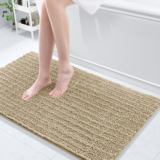 Arotive Luxury Chenille Bathroom Rug Mat, Extra Soft Thick Absorbent Shaggy Bath Rugs, Non-Slip Machine Wash Dry, Plush Bath Mats for Bathroom, Shower and Tub, 44x24, Beige