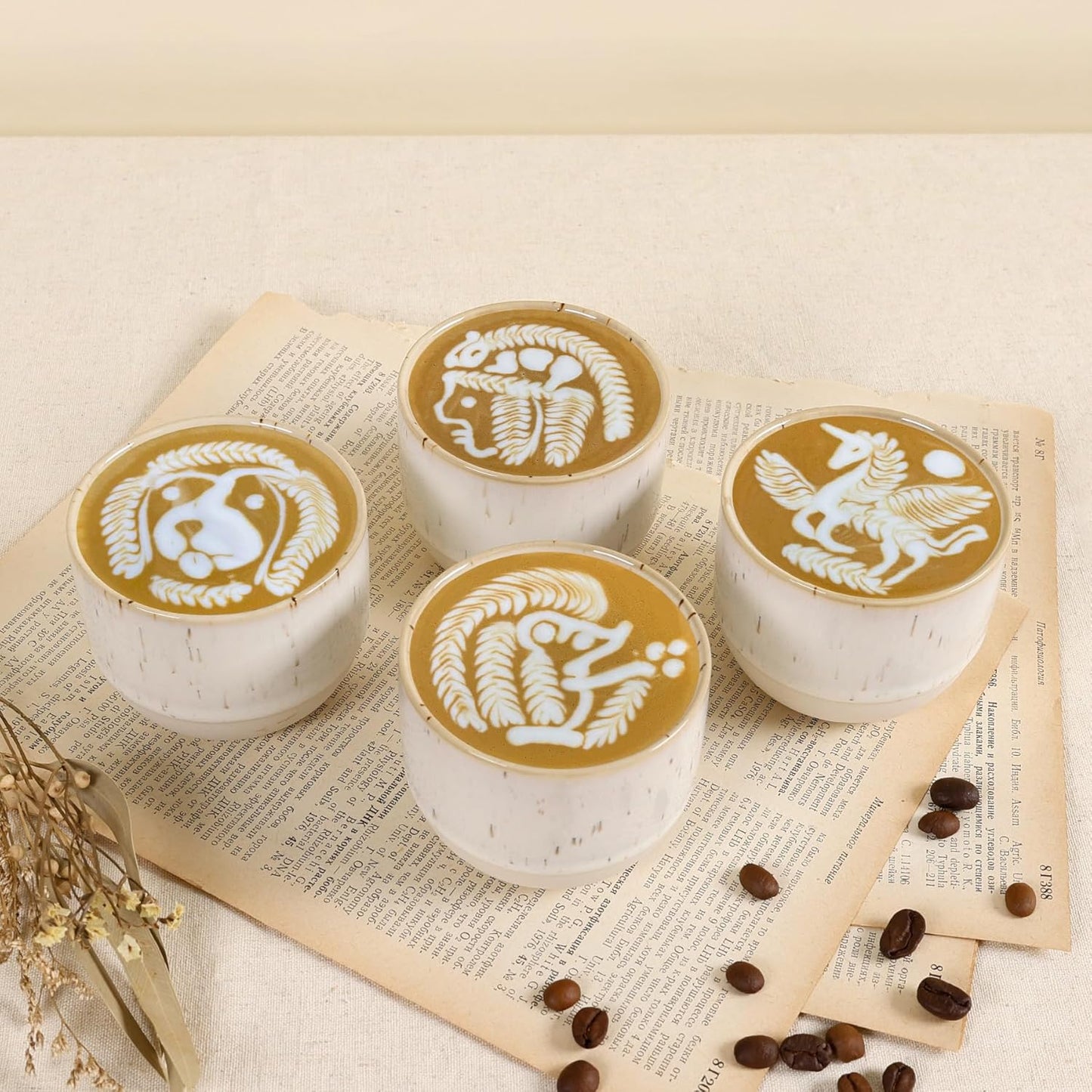 Ceramic Espresso Cups Set of 4, Double Walled Espresso Coffee Mugs for Nespresso Cups, Special glazed Demitasse Cups Expresso Coffee Cup for Espresso Machine (White)