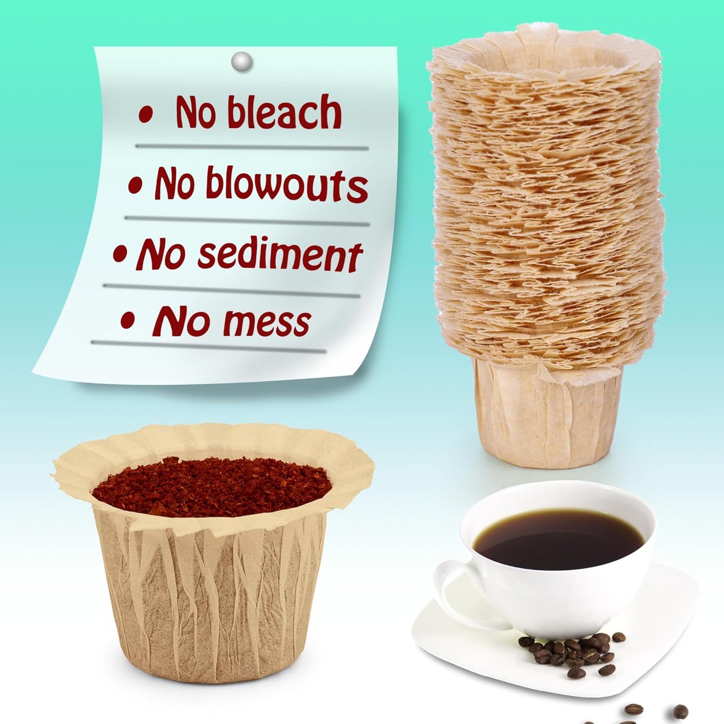 100 Count Natural Disposable Paper Coffee Filters with 2 Reusable K Cups Compatible with Keurig Brewers Single Serve 1.0 and 2.0