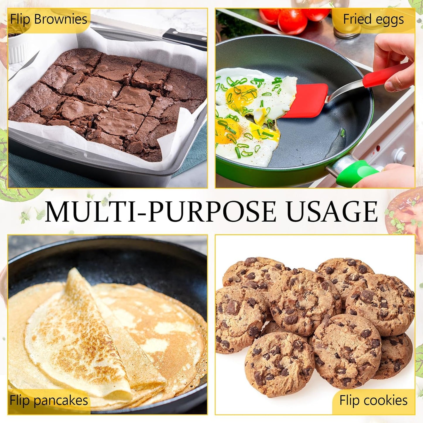 Silicone Cookie Spatula Turner 2 Pack Mini Brownie Spatula Flexible Kitchen Small Silicone Turner for Nonstick Cookware Heat Resistant No Scratch Flipper for Egg Pancake(Red)