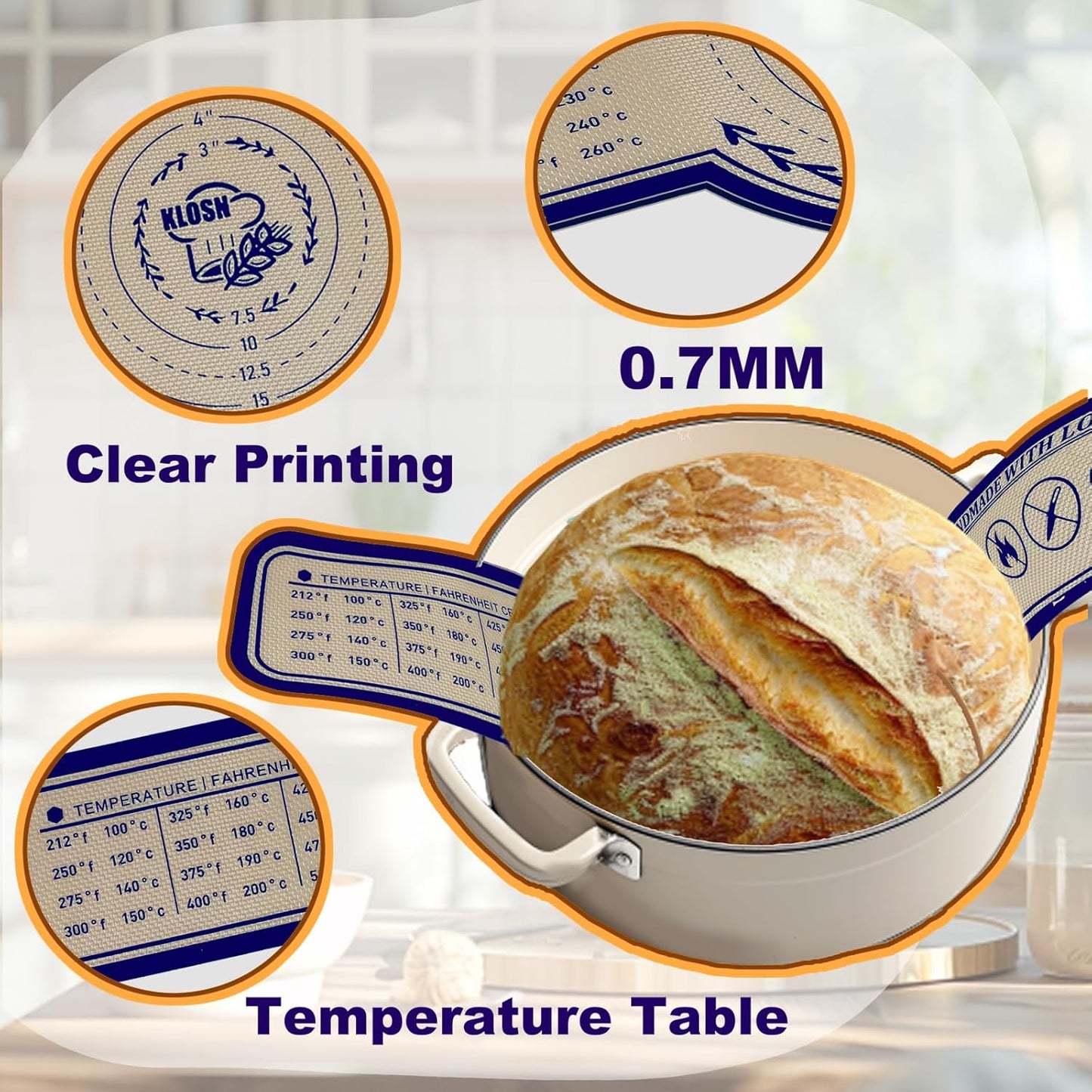 Large Silicone Bread Sling for Dutch Oven, 2 Pack (10" Round) – Non-Stick & 500°F Heat Resistant Sourdough Mat, Easy to Clean, Reusable Food-Grade Sourdough Sling – Fits 7 qt and up Dutch Ovens