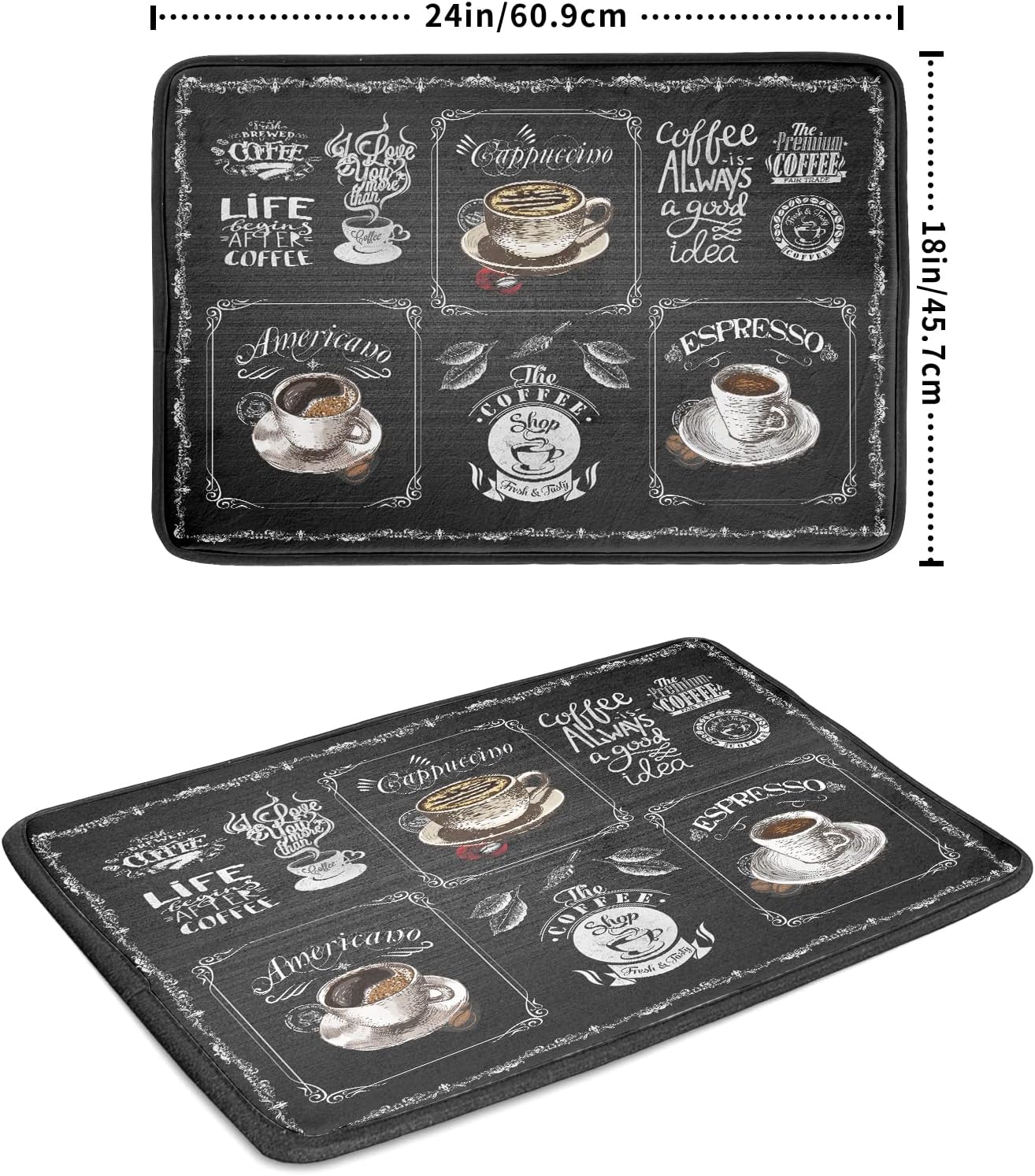 Coffee Bean Maker Dish Drying Mat for Countertops, 18x24 inch Absorbent Microfiber Espresso Cup Spill Mats Black Machine Drainer Mat Dish Drainer Rack Mat Protector Kitchen Accessories Bar Time Chef