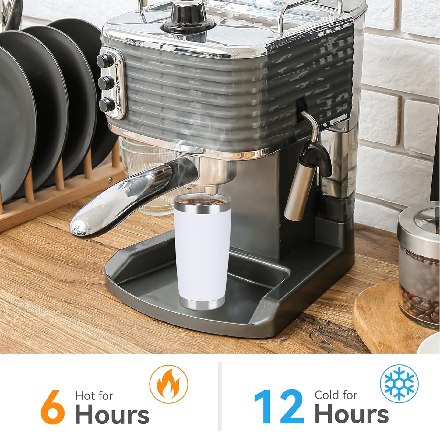 20 oz Tumbler Stainless Steel Tumblers Bulk with Lid Double Wall Insulated Coffee Tumbler Cups for Hot & Cold Drinks Powder Coated Travel Coffee Tumbler Mug Metal (White, 1 pack)