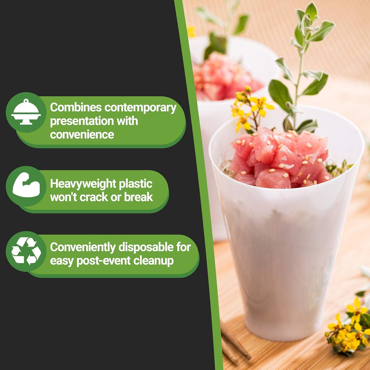 Restaurantware 7 Ounce Plastic Glasses 100 Round Incline Shooter Cups- Disposable Small White Plastic Round Bowls Unique Design For Soups Appetizers Or Desserts