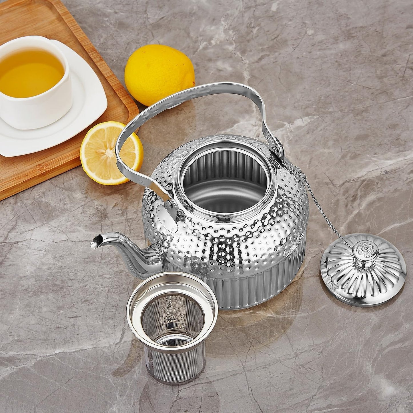 SANQIAHOME Antique 1.2L (40Oz) Stainless Steel Teapot with Infuser Silver