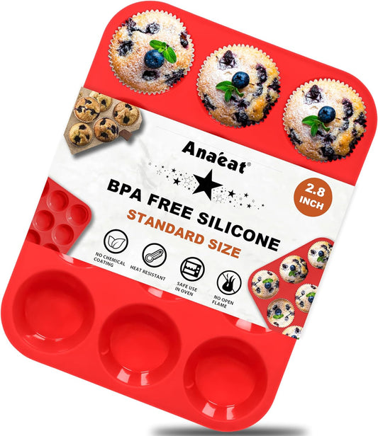 Anaeat Silicone Muffin Pan - Regular 12 Cups Cupcake Tray, Non-Stick Silicone Baking Molds for Making Muffin Cakes, Cupcake, Chocolate, Bread,Tart and Desserts, Just Pop Out