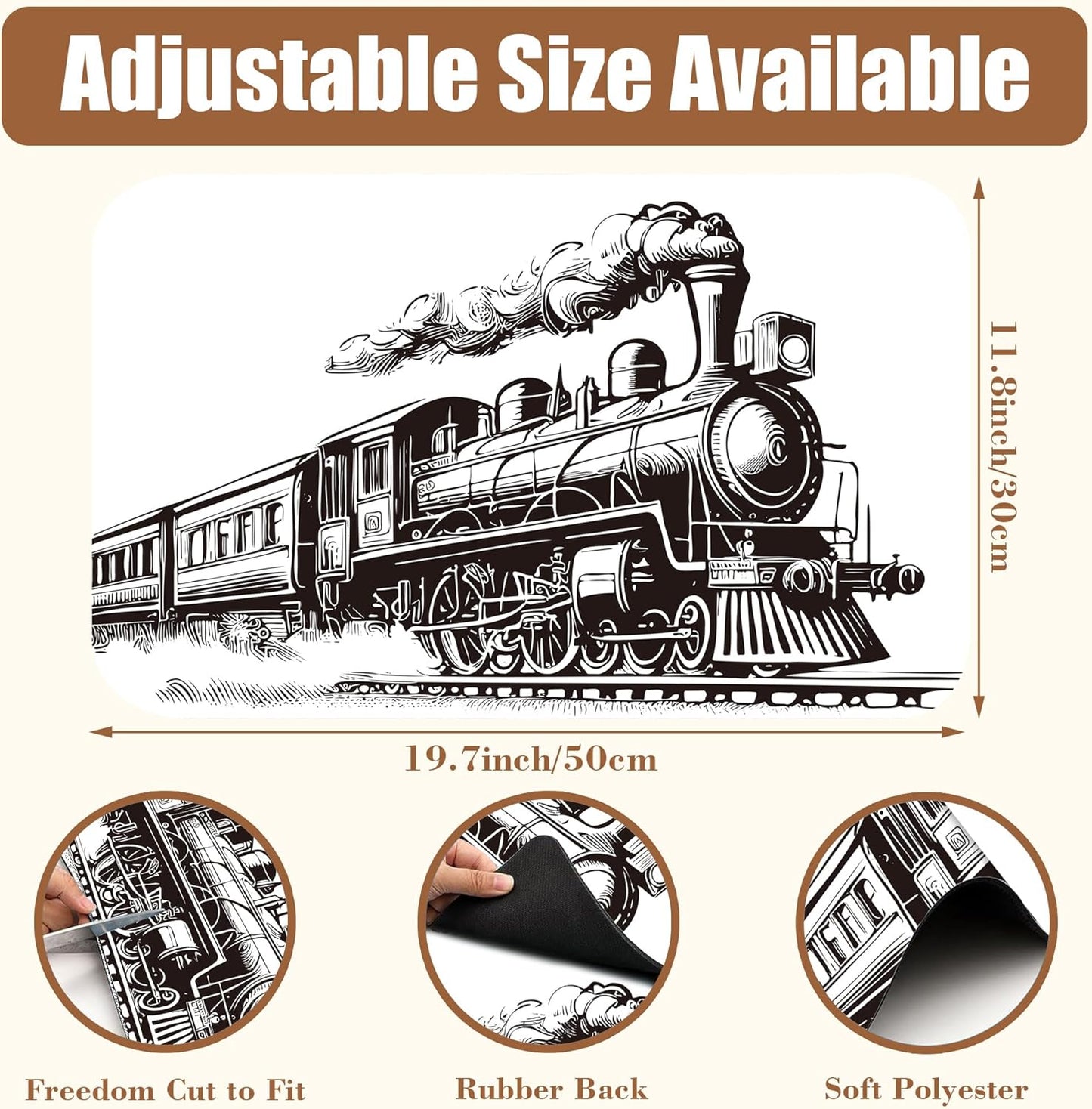 Retro Steam Train Dish Drying Mat for Kitchen Counter Bar Mat Hide Stain Absorbent Rubber Backed Coffee Mat Coffee Maker Espresso Machine Bar Accessories 11.8 x 19.7 Inch