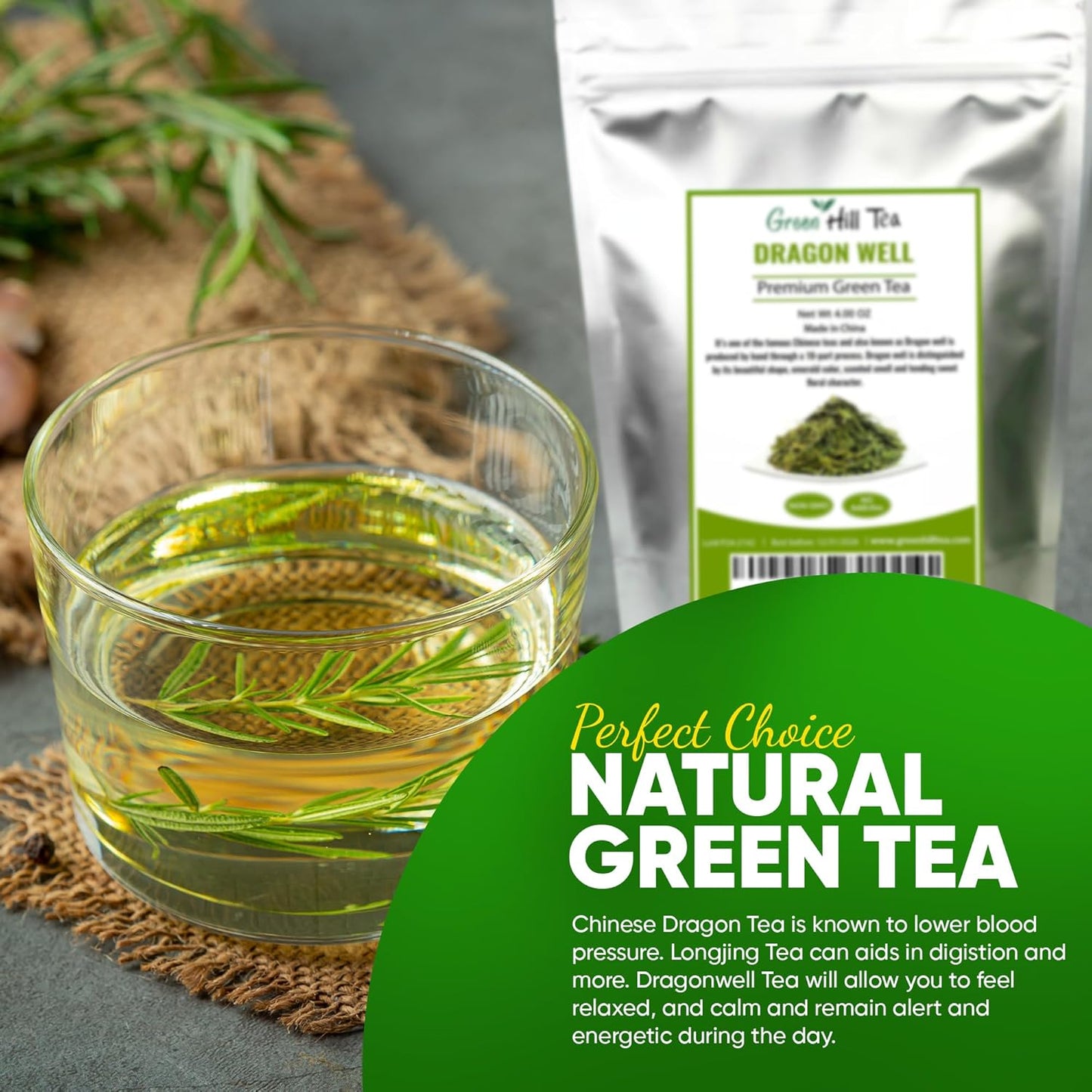 Greenhilltea Dragon Well green tea, a classic Chinese Green tea distinguished by its color, shape and taste- 4 OZ Bag