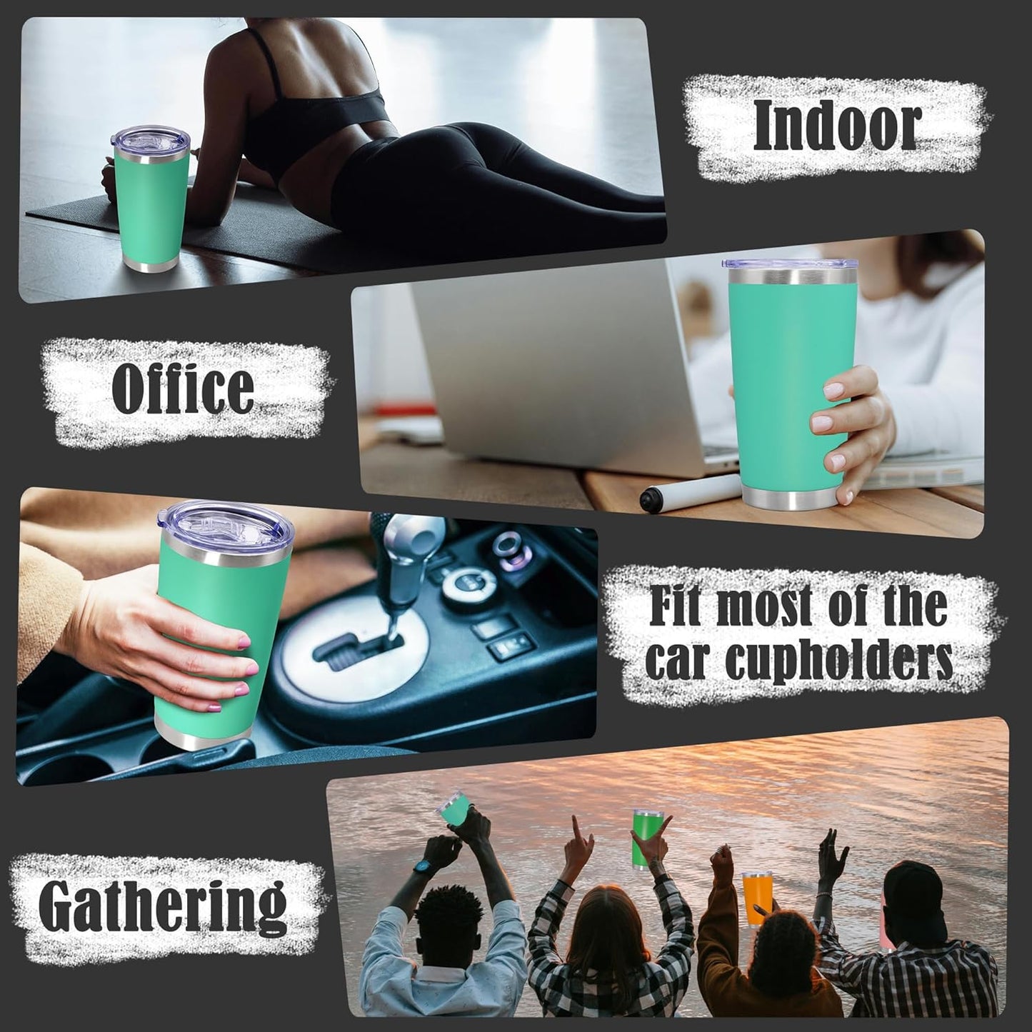 20 oz Tumbler Coffee Tavel Tumblers Bulk with Lid Stainless Steel Double Wall Vacuum Insulated Mug Powder Coated Cups fit Car Cupholder for Hot and Cold - Light Blue, 4Pack