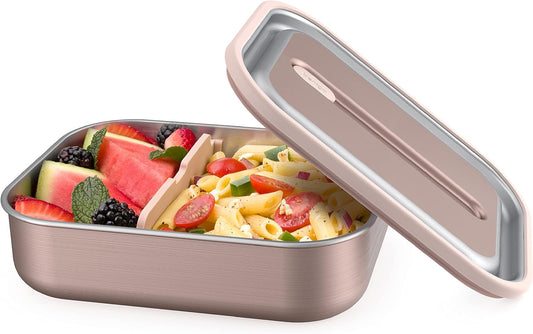 Bentgo MicroSteel Leak-Proof Lunch Box - Microwave-Safe, Oven-Safe, Bento-Style Container with Removable Divider, Airtight Lid, Sustainable Design, Odor & Stain Resistant (Rose Gold)