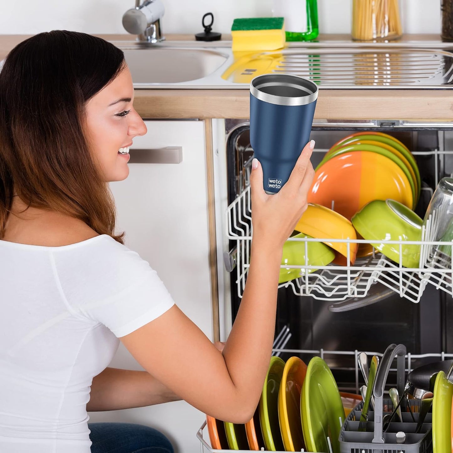 WETOWETO 30 oz Tumbler Stainless Steel Vacuum Insulated Coffee Cup Double Wall Vacuum Coffee Cup Thermal Cups for Hot and Cold drinks, Suitable for Beach, Travel (Navy Blue, 1 Pack)