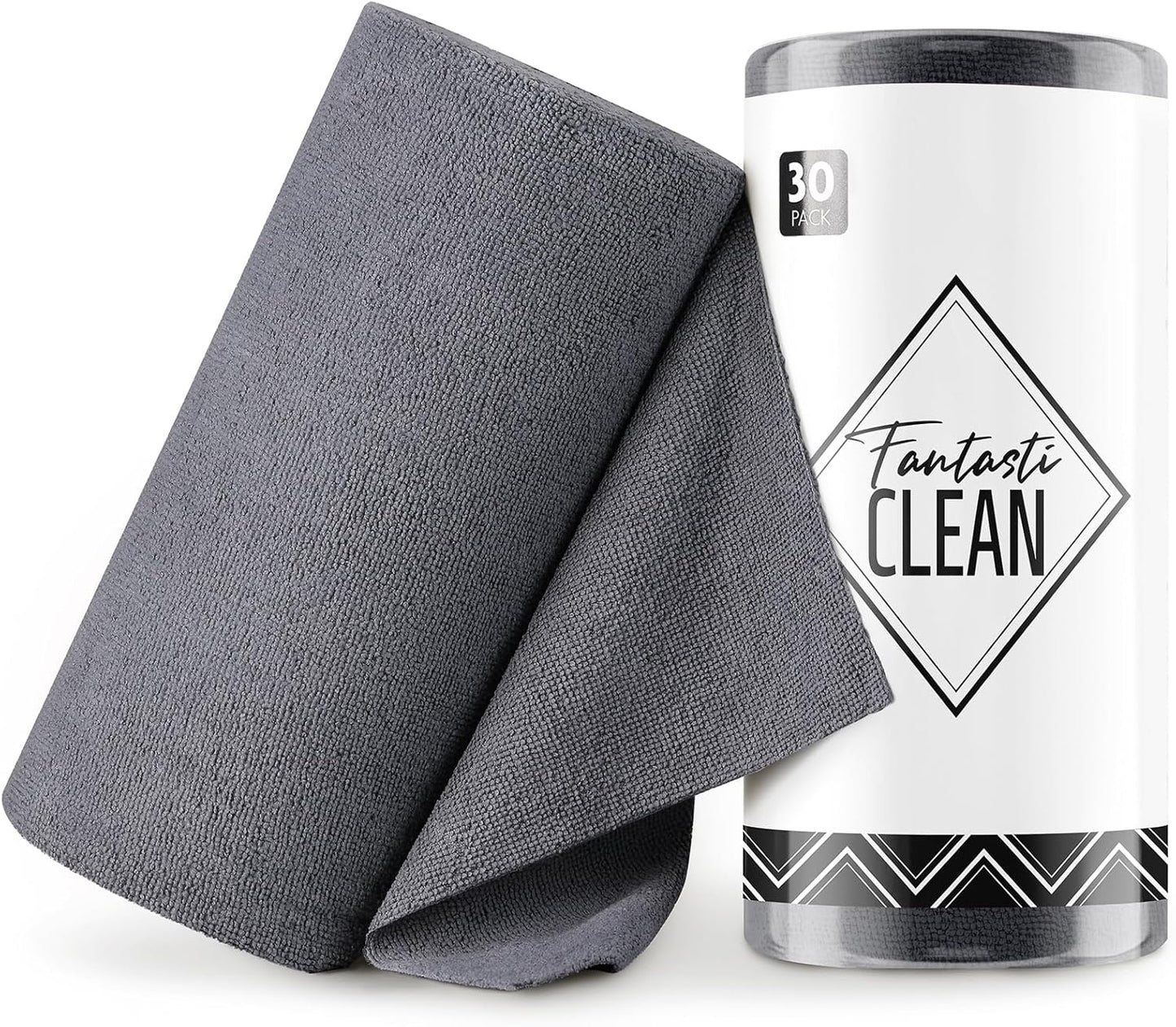 Fantasticlean Microfiber Cleaning Cloth Roll -30 Pack, Tear Away Microfiber Towels, 12" x 12", Reusable, Washable, Scratch Free, Ultra Absorbent for Car, Home Supplies (DimGray)
