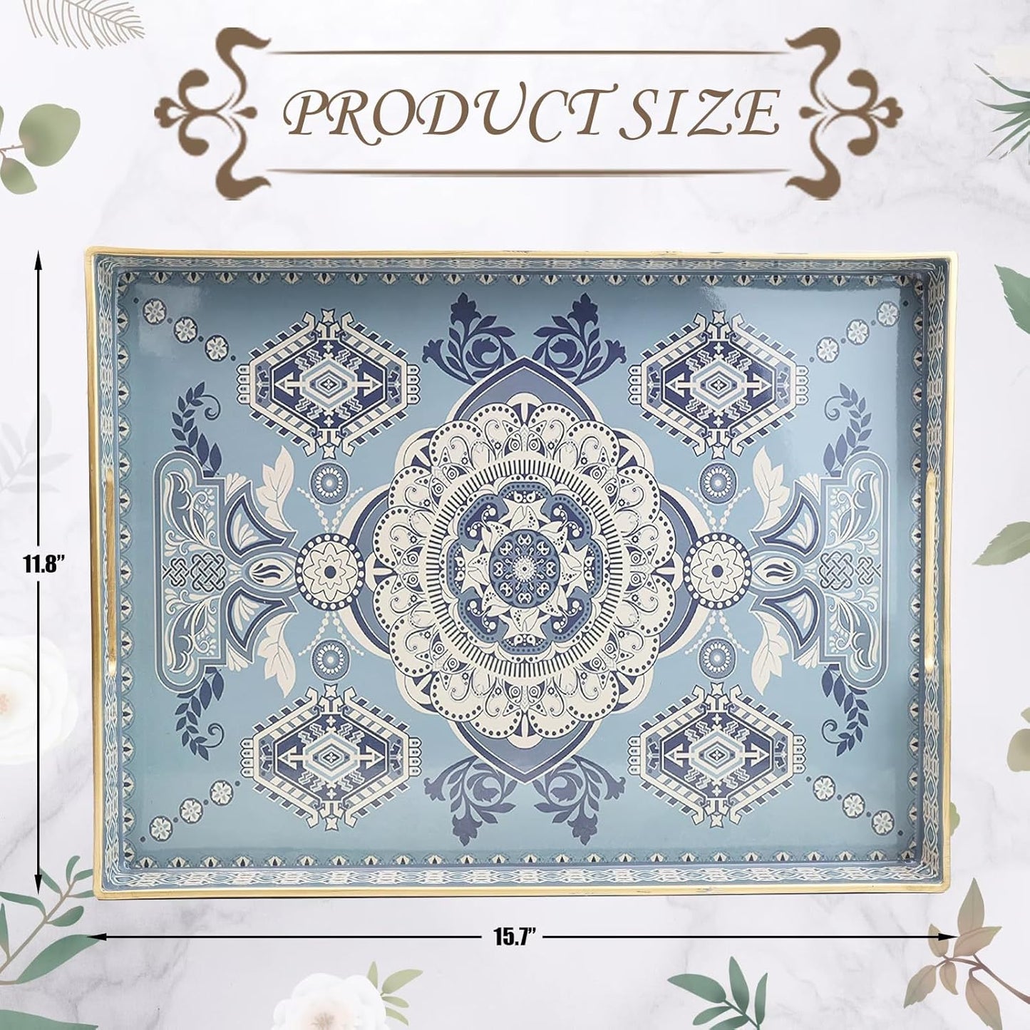 Rectangle Plastic Serving Tray with Handles, Elegant Decorative Tray for Coffee Table, Ottoman, Living Room, Kitchen, Outdoor Use. 12"*16"*1.6" B