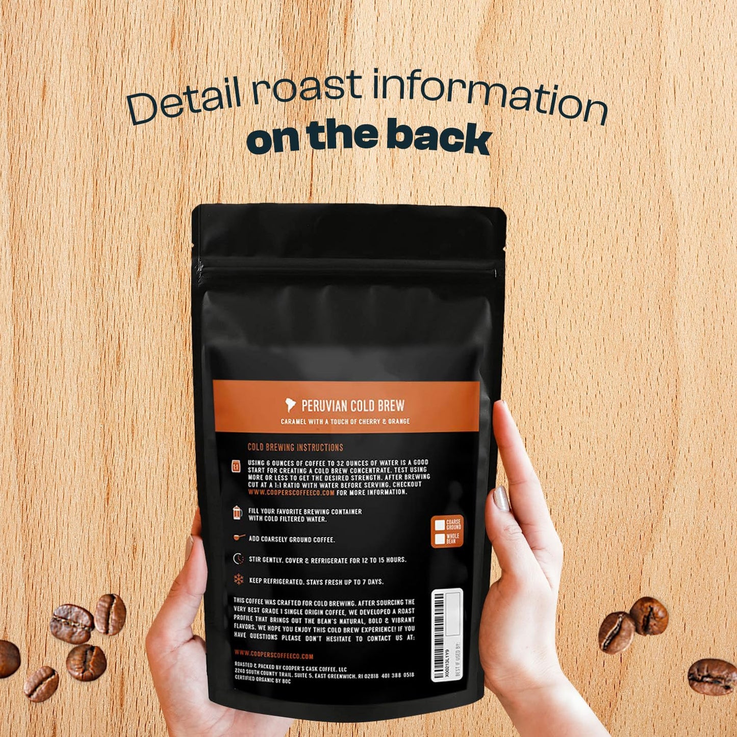 Organic Cold Brew Coffee Peru Reserve Single Origin Peruvian Coarsely Whole Bean - 2 lb. Bag - Medium Roast