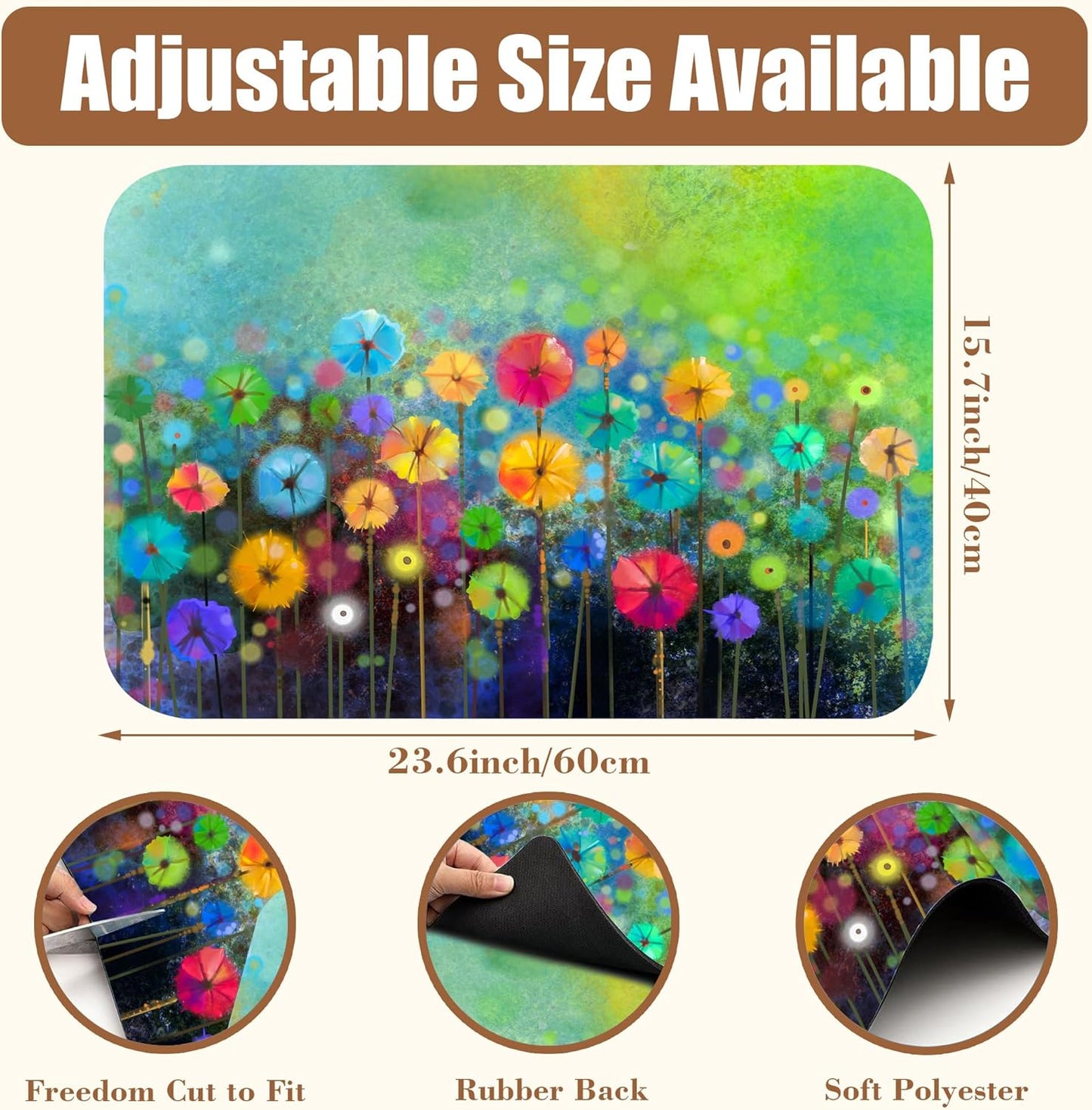 Dish Drying Mat Watercolor Rainbow Dandelion Coffee Bar Mat for Countertop Absorbent Hide Stain Rubber Backed Dish Drainer Rack Pad Espresso Machine Dining Room Decoration 15.7 x 23.6 Inch