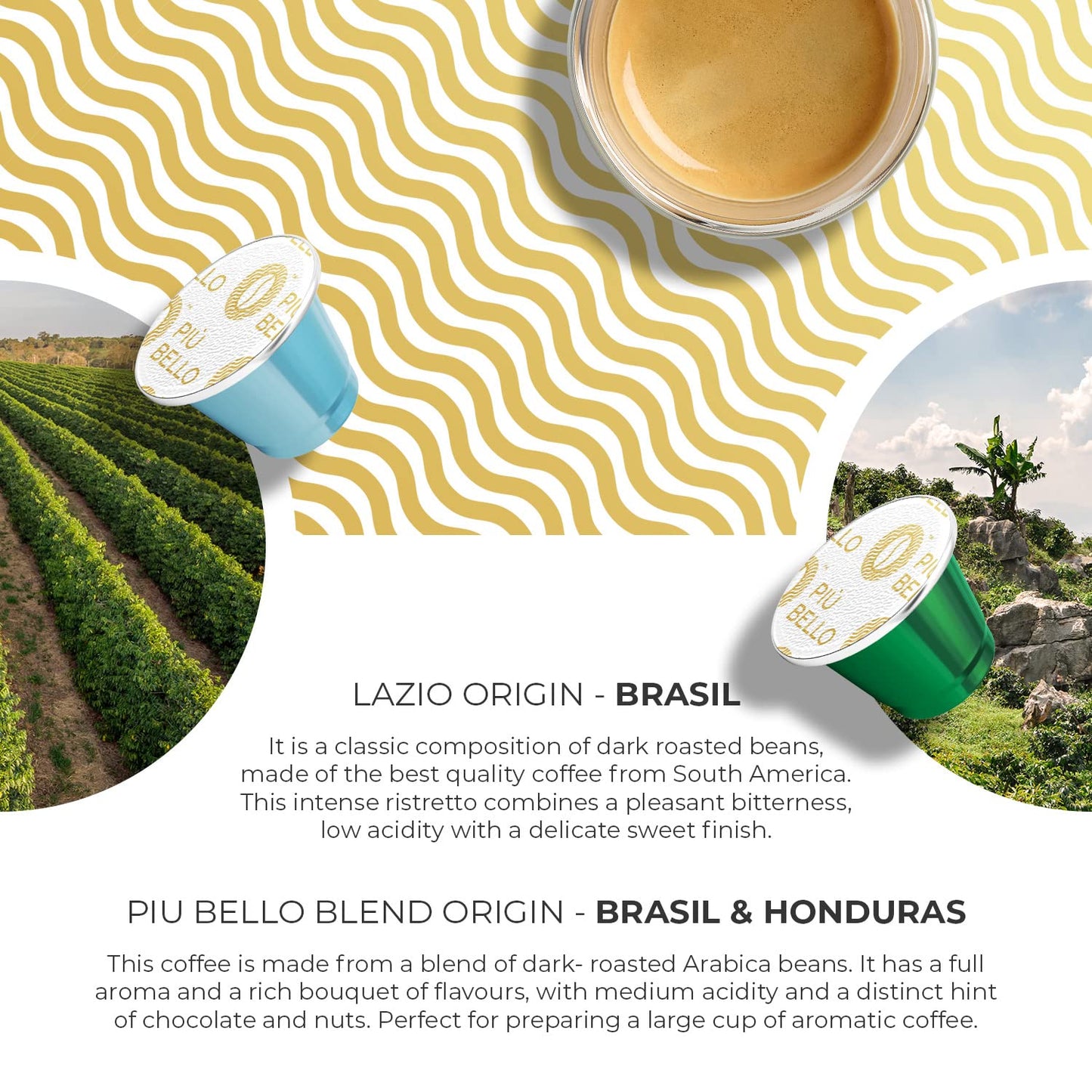 Piu Bello Espresso Coffee Pods for Nespresso Original Machines – Variety Pack – Light Roast, Dark Roast, Chocolate, Nuts, Caramel – Rich & Balanced Taste, Kosher (6-Flavor Multipack, 60 Count)