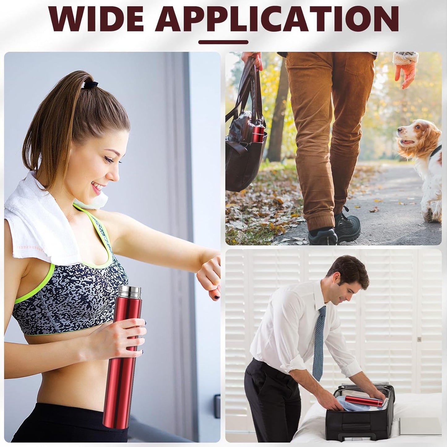 Vesici Slim Water Bottle 8.8 oz Small Stainless Steel Purse Compact Insulated Water Bottles Camping Travel Backpack Pocket Flask for Car Cold Coffee Tea(Red,1 Pack)