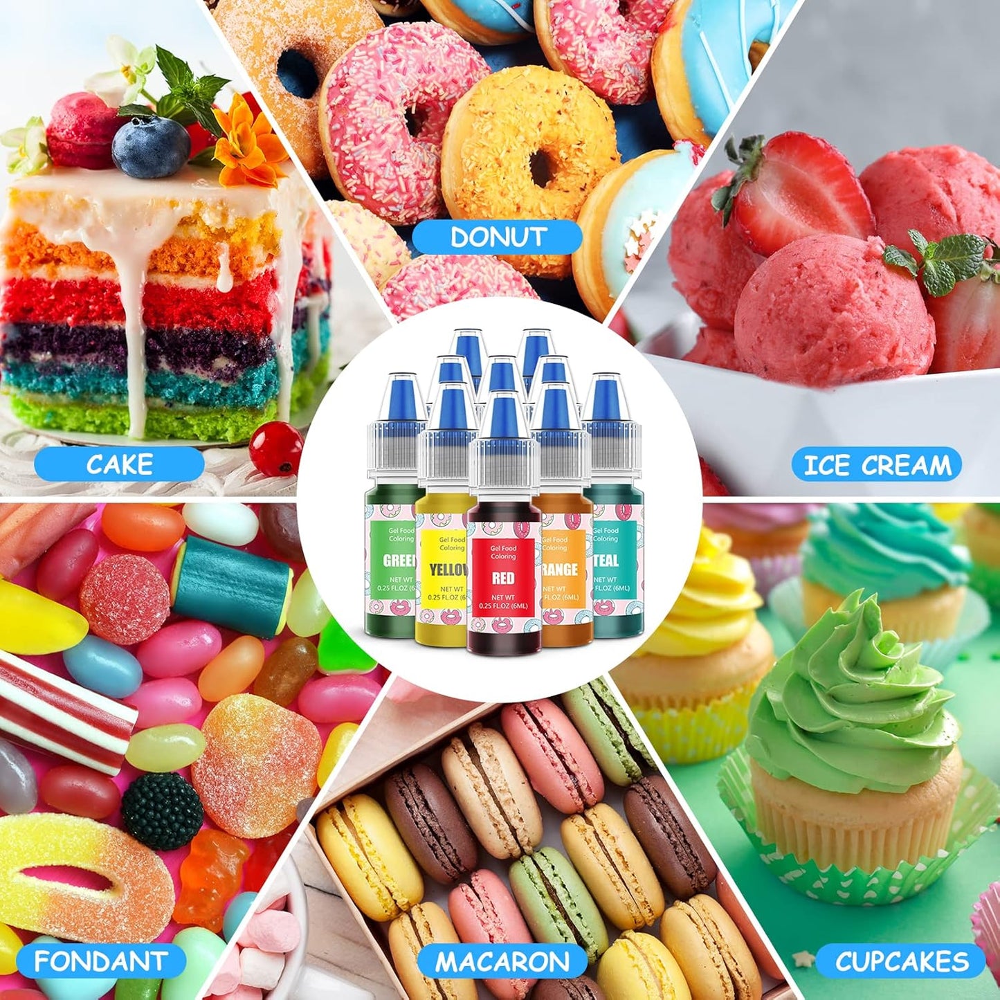 Food Coloring Gel Cake Decorating Set - Jelife 10 Colors Gel Based Edible Food Color Easter Egg Dye Kit Concentrated Neon Icing Colors for Kids Baking Macaron Frosting Fondant Cookie (6ml/Bottles)