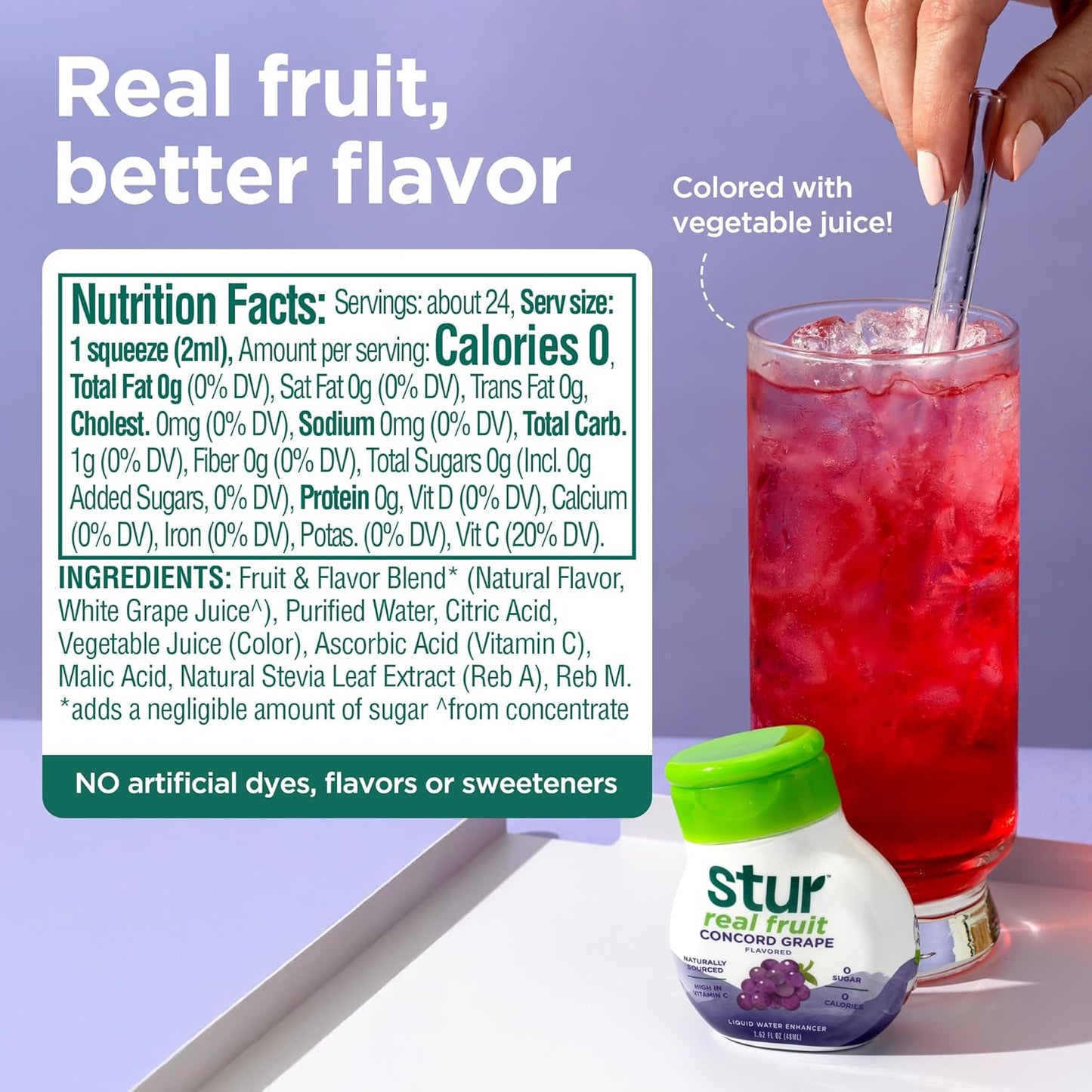 Stur Liquid Water Enhancer | Concord Grape | Naturally Sweetened | High in Vitamin C & Antioxidants | Sugar Free | Zero Calories | Keto | Vegan | 5 Bottles, Makes 120 Drinks