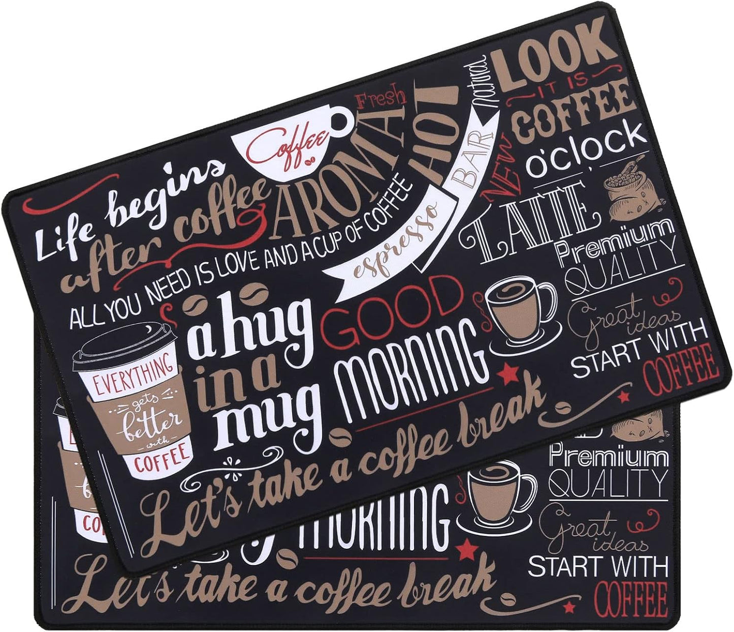 SHACOS Coffee Mat 2-Pack 12x19 inch Absorbent Non Slip Rubber Coffee Maker Mat for Countertop Bar Accessories Espresso Heat Resistant, Black Red