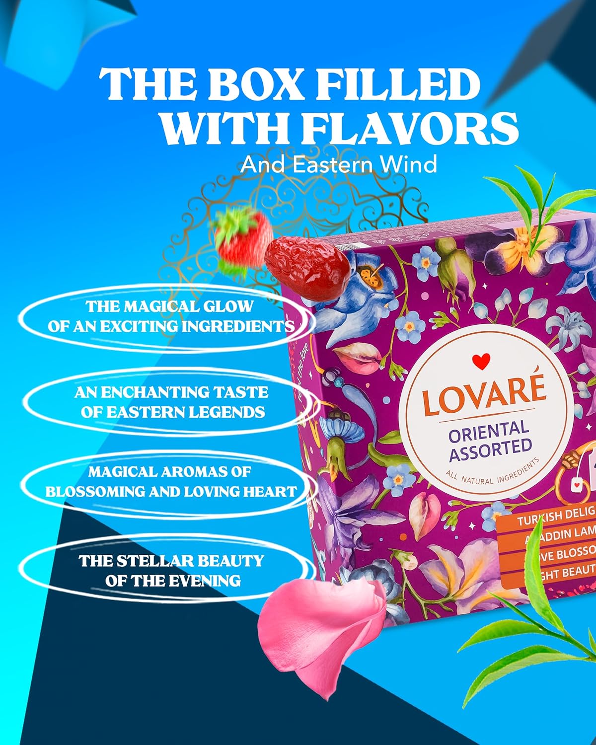LOVARE Oriental Assorted Tea Variety Pack 32 Pack - Made in Ukraine - Tea Bags Individually Wrapped - Turkish Delight, Aladdin Lamp, Love Blossom, Night Beautea - Assorted Tea Bags Variety Pack
