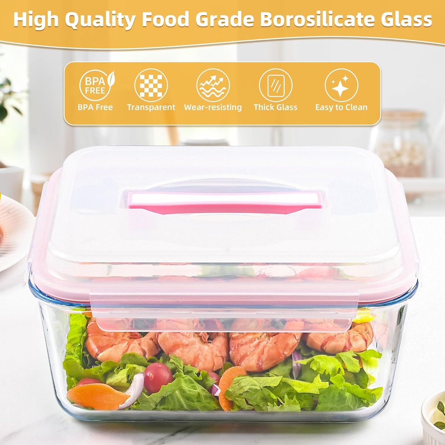 Glass Bread Box Airtight Bread Container, 190oz / 24Cup Large Glass Storage Containers with Lids, Ideal Airtight Food Storage Containers, Roasting Turkey/Chicken/Cookie, Oven&Dishwasher Safe