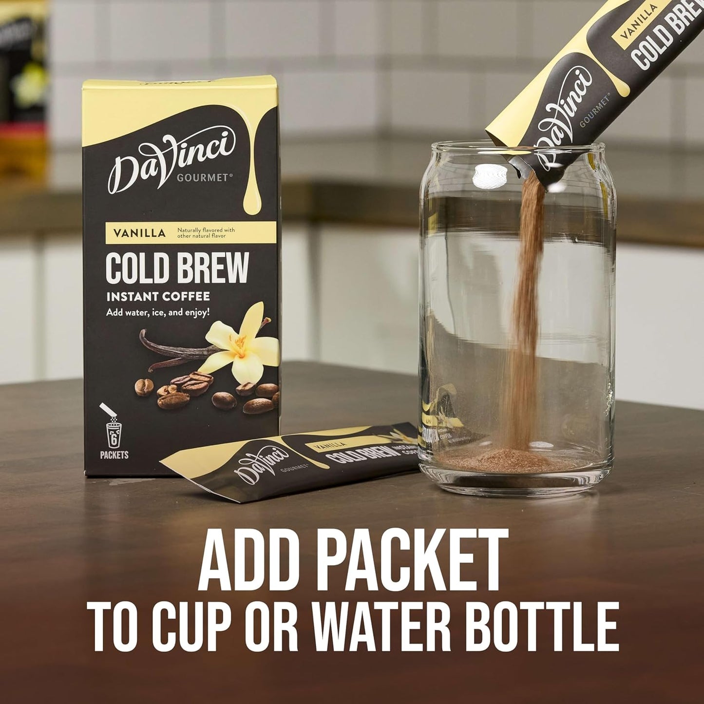 DaVinci Gourmet Slightly Sweet Cold Brew Stick Pack, Instant Coffee Powder, 6 Count (Pack of 1)