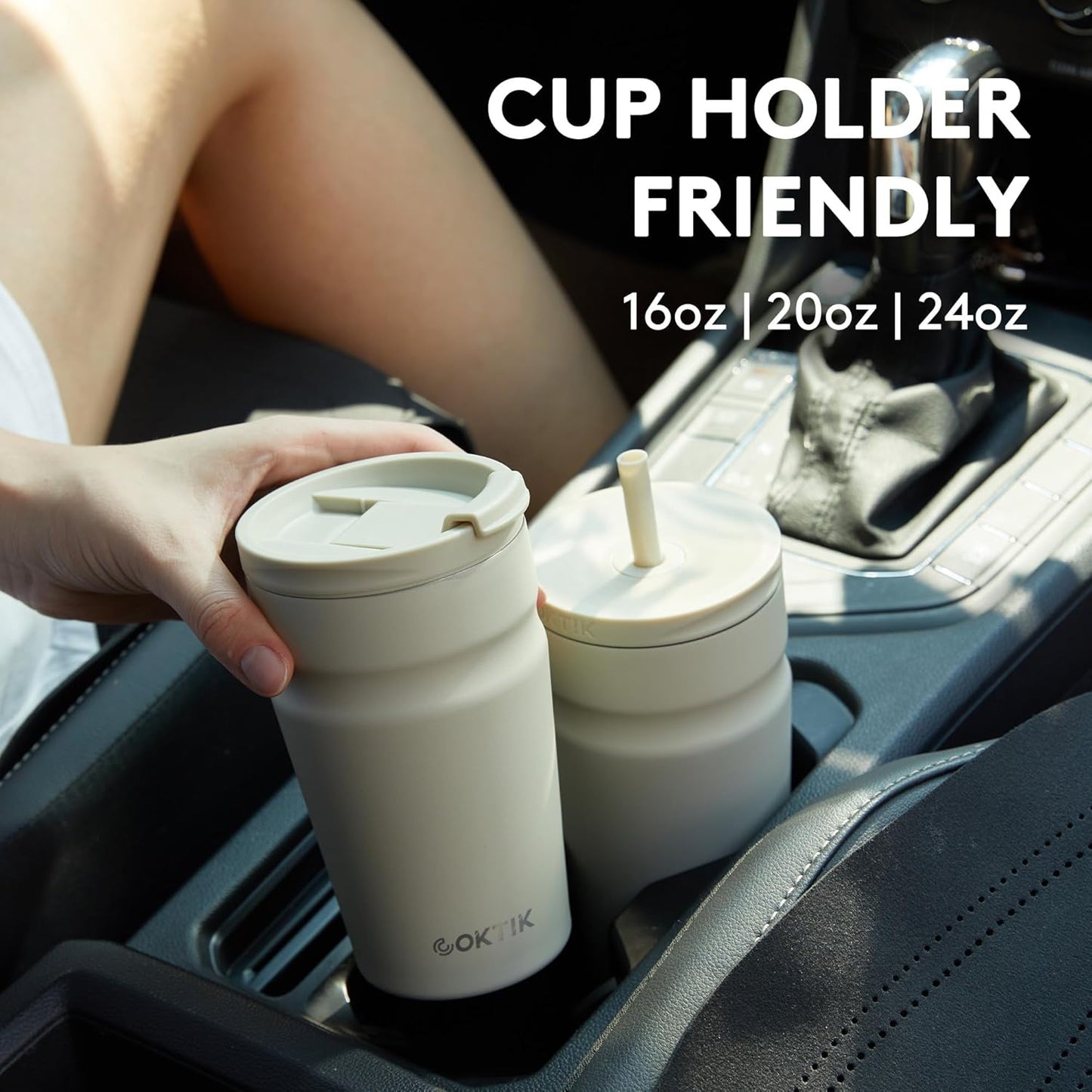 COKTIK 20oz Insulated Tumbler with Lid and Straw 2 Lids (Straw/Flip) Iced Coffee Cup Reusable Stainless Steel Travel Mug Water Bottle Cupholder Friendly for Women Men Her Him (Almond Birch)