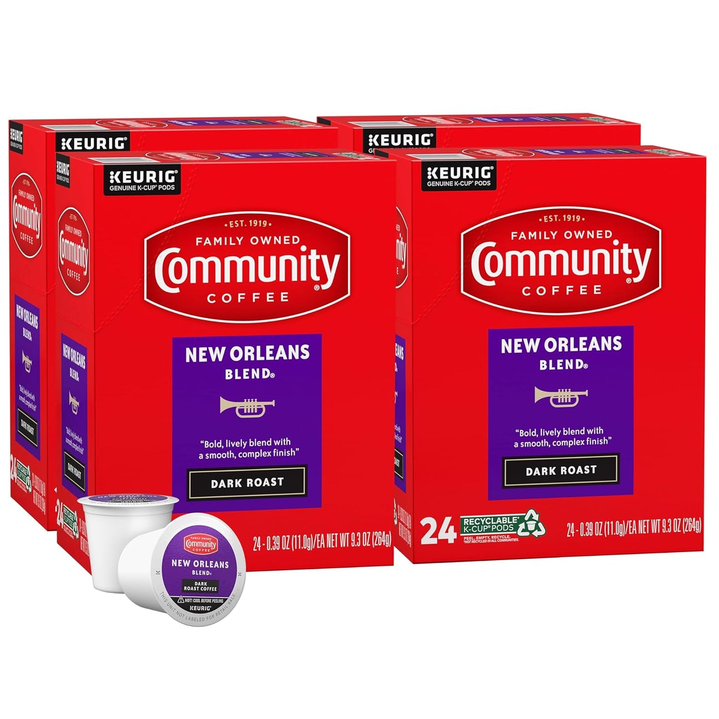 Community Coffee New Orleans Blend 96 Count Coffee Pods, Special Dark Roast, Compatible with Keurig 2.0 K-Cup Brewers, 24 Count (Pack of 4)