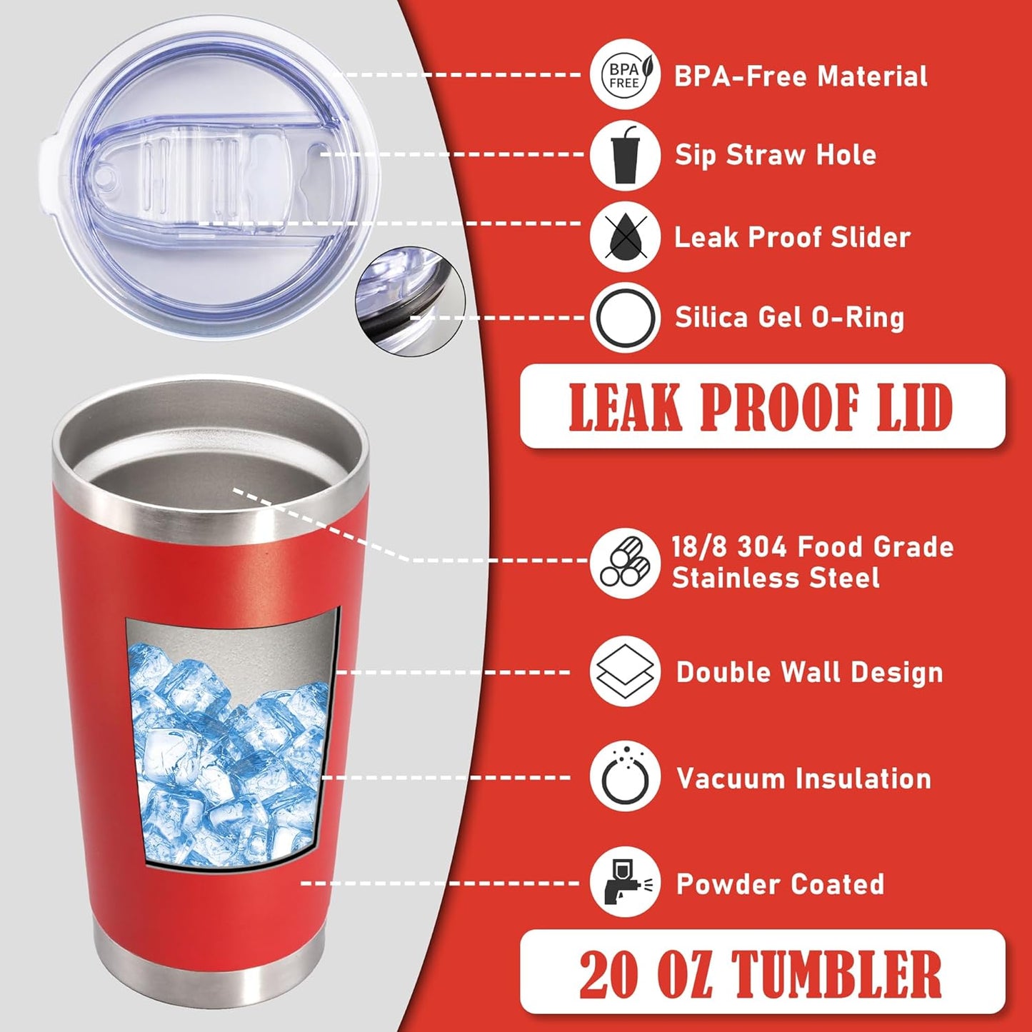20 oz Tumbler Coffee Tavel Tumblers Bulk with Lid Stainless Steel Double Wall Vacuum Insulated Mug Powder Coated Cups fit Car Cupholder for Hot and Cold - Red, 4Pack