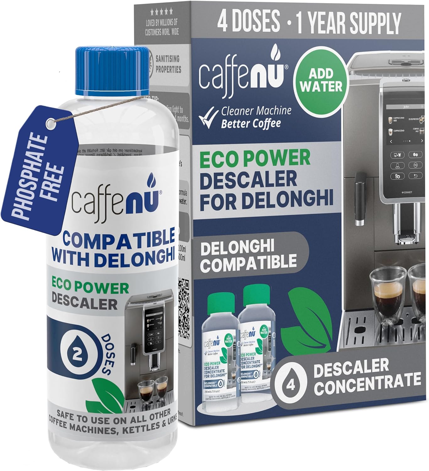 Delonghi Compatible Descaling Solution. 2 Bottles of Descaler Solution. Descaling Kit Removes Limescale For Hotter Coffee. 4 Uses Descaler For Delonghi Coffee Machines.