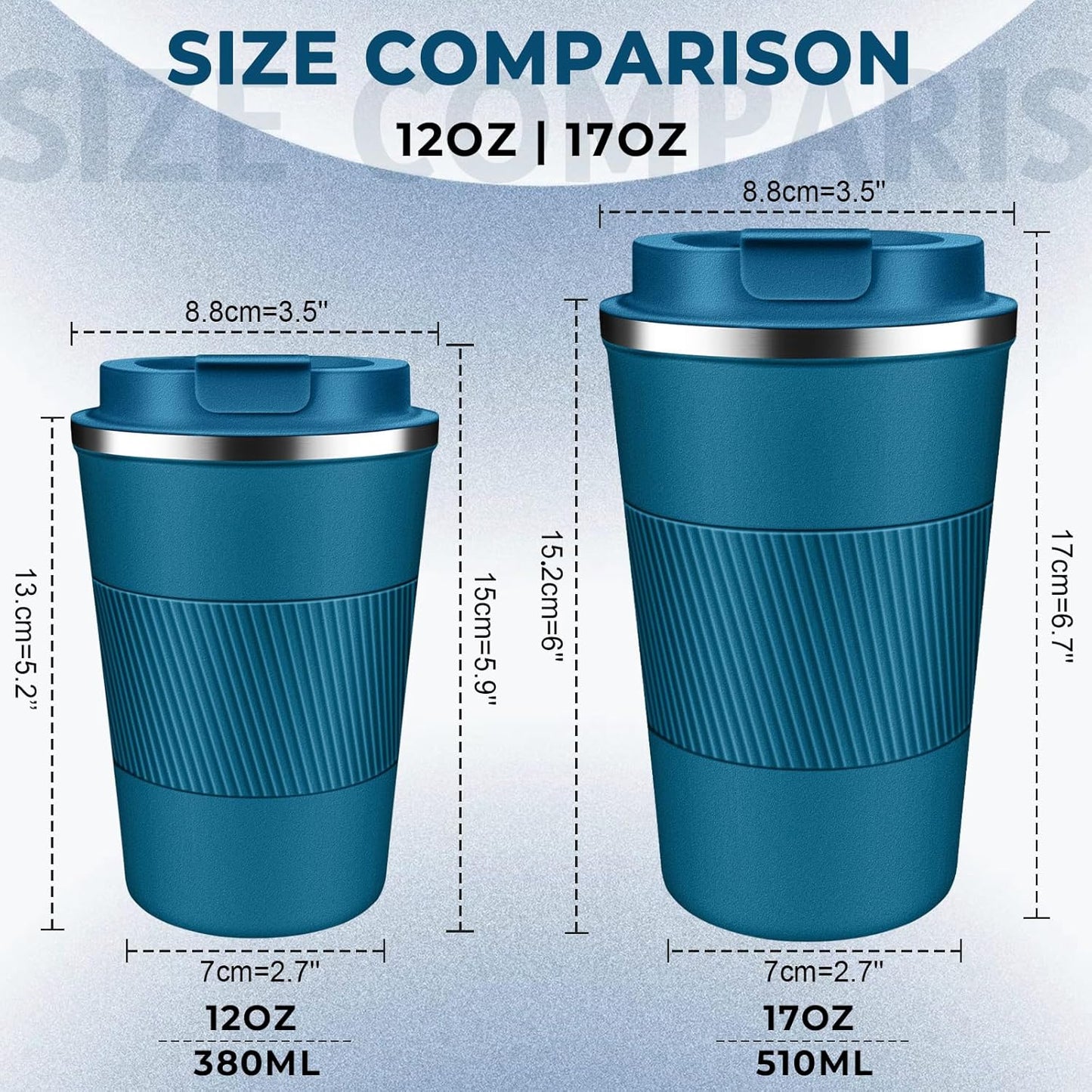 Insulated Coffee Tumbler 12 oz, Stainless Steel Coffee Mug with Lids, Travel Coffee Mug Leak Proof, Double Wall Vacuum Insulated Reusable Coffee Cup, Keep Drinks Hot and Cold (Deep Teal, 12 Ounces)