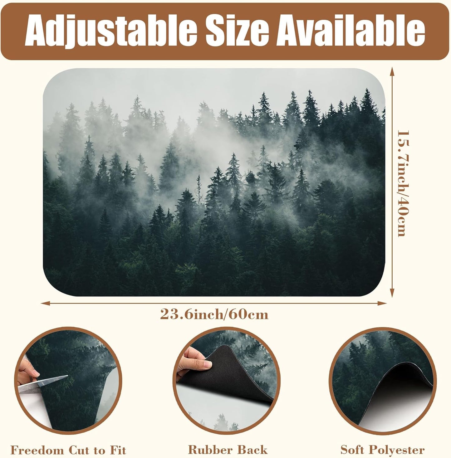 Foggy Forest Coffee Mat Absorbent Dish Drying Mat for Kitchen Counter Hide Stain Rubber Backed Coffee Bar Accessories Fit Under Espresso Machine, 15.7 x 23.6 Inch